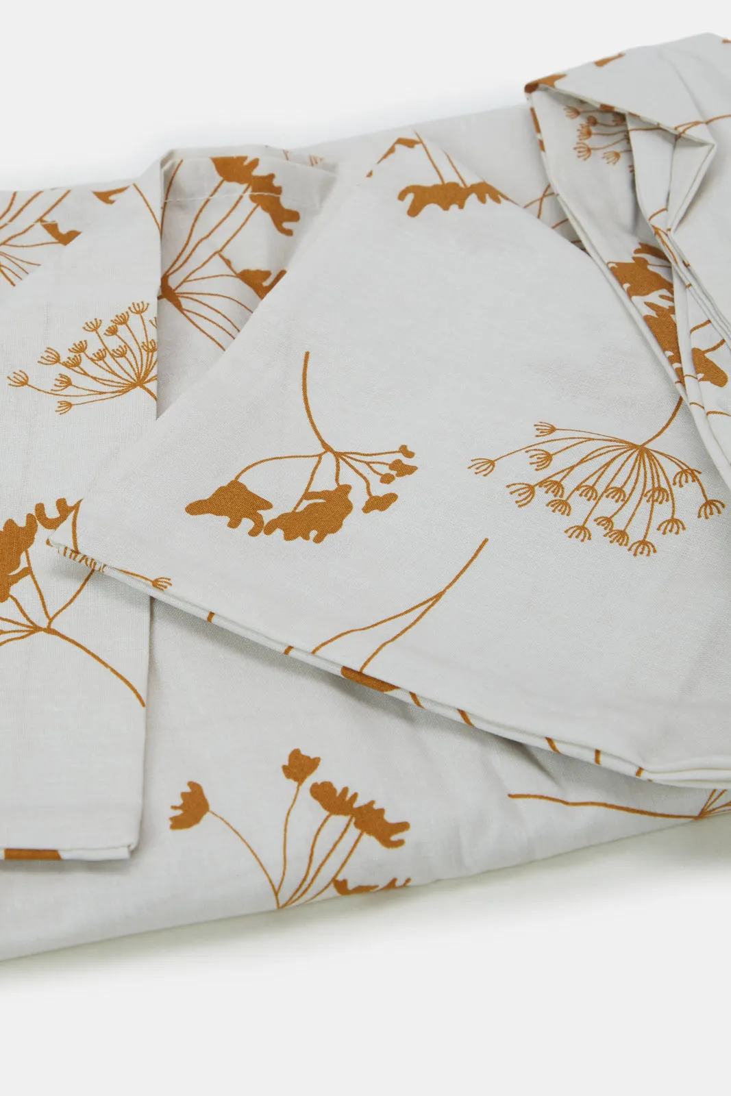 Beige Floral Printed Pillowcase Set (Pack of 2)