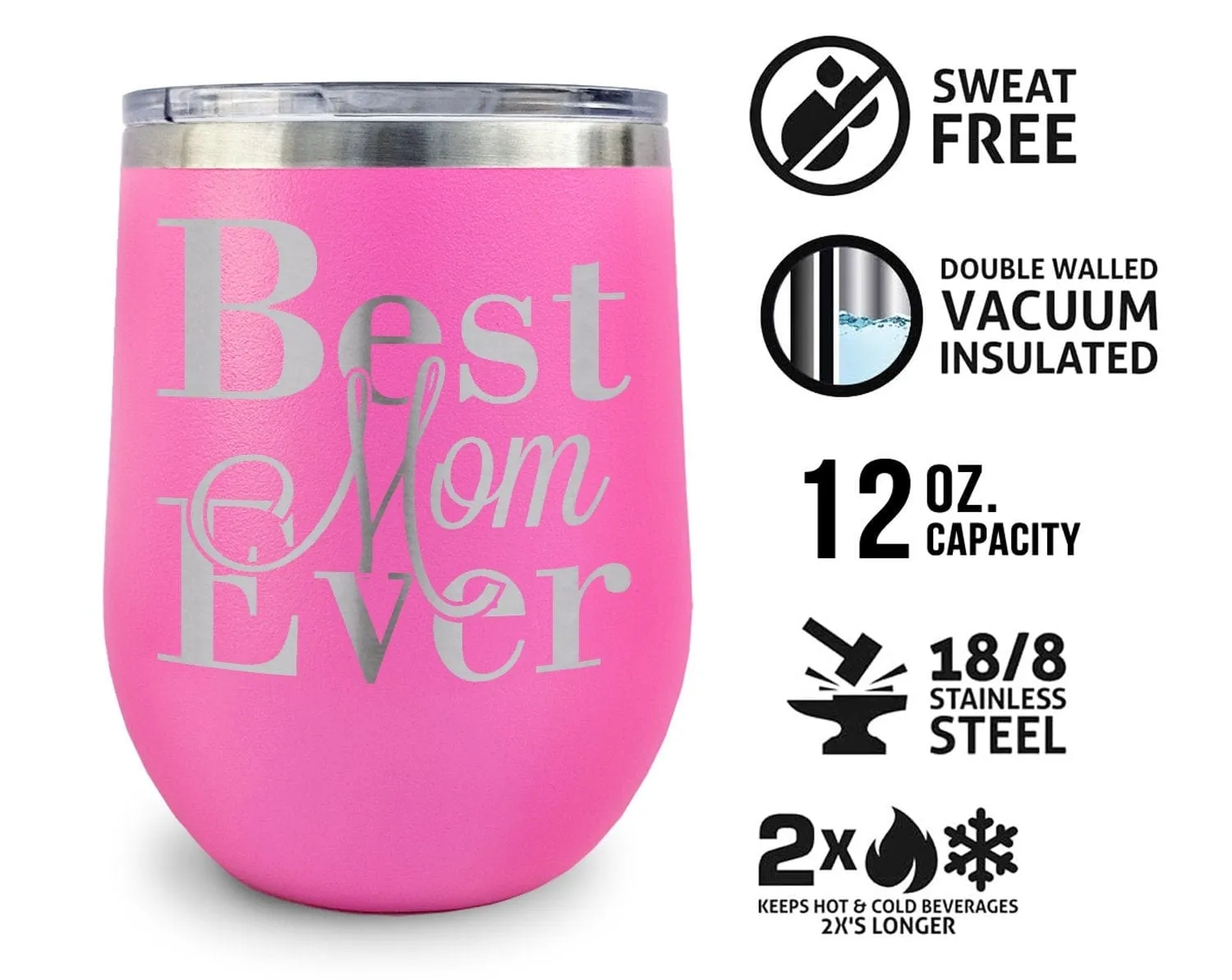 Best Mom Ever Wine Sippy Cup 12oz Engraved Tumbler Birthday for Mother in law Mom Stemless Glass for Wife Sister from Baby Son Daughter