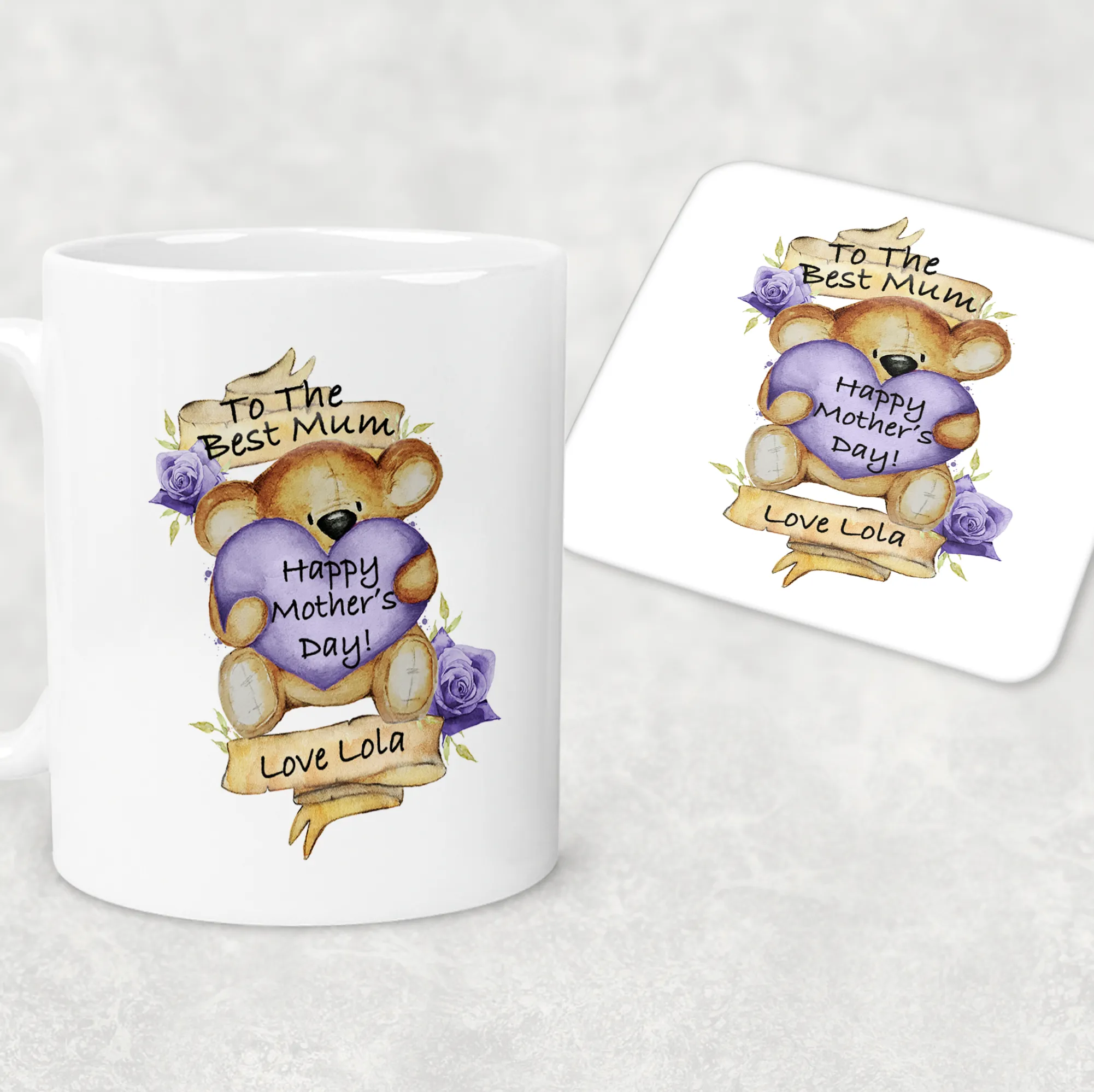 Best Mum Teddy Mother's Day Personalised Mug & Coaster