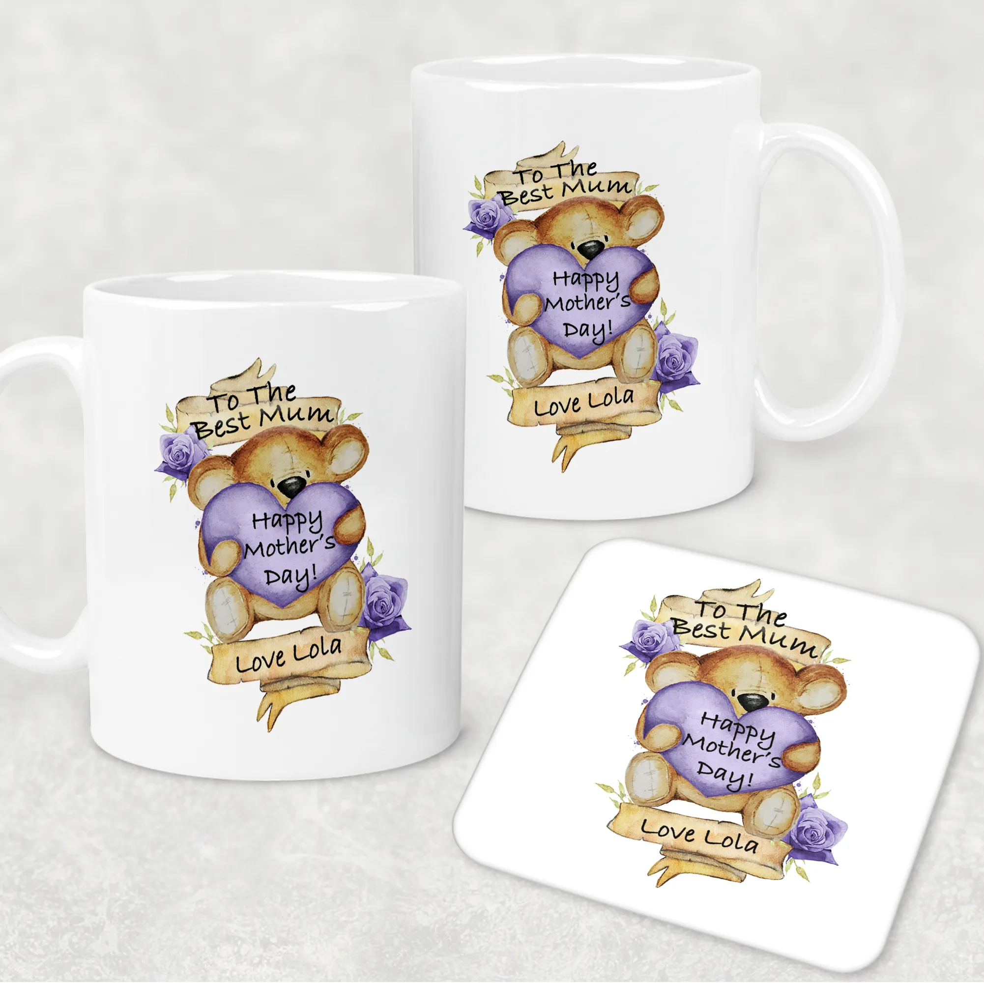 Best Mum Teddy Mother's Day Personalised Mug & Coaster