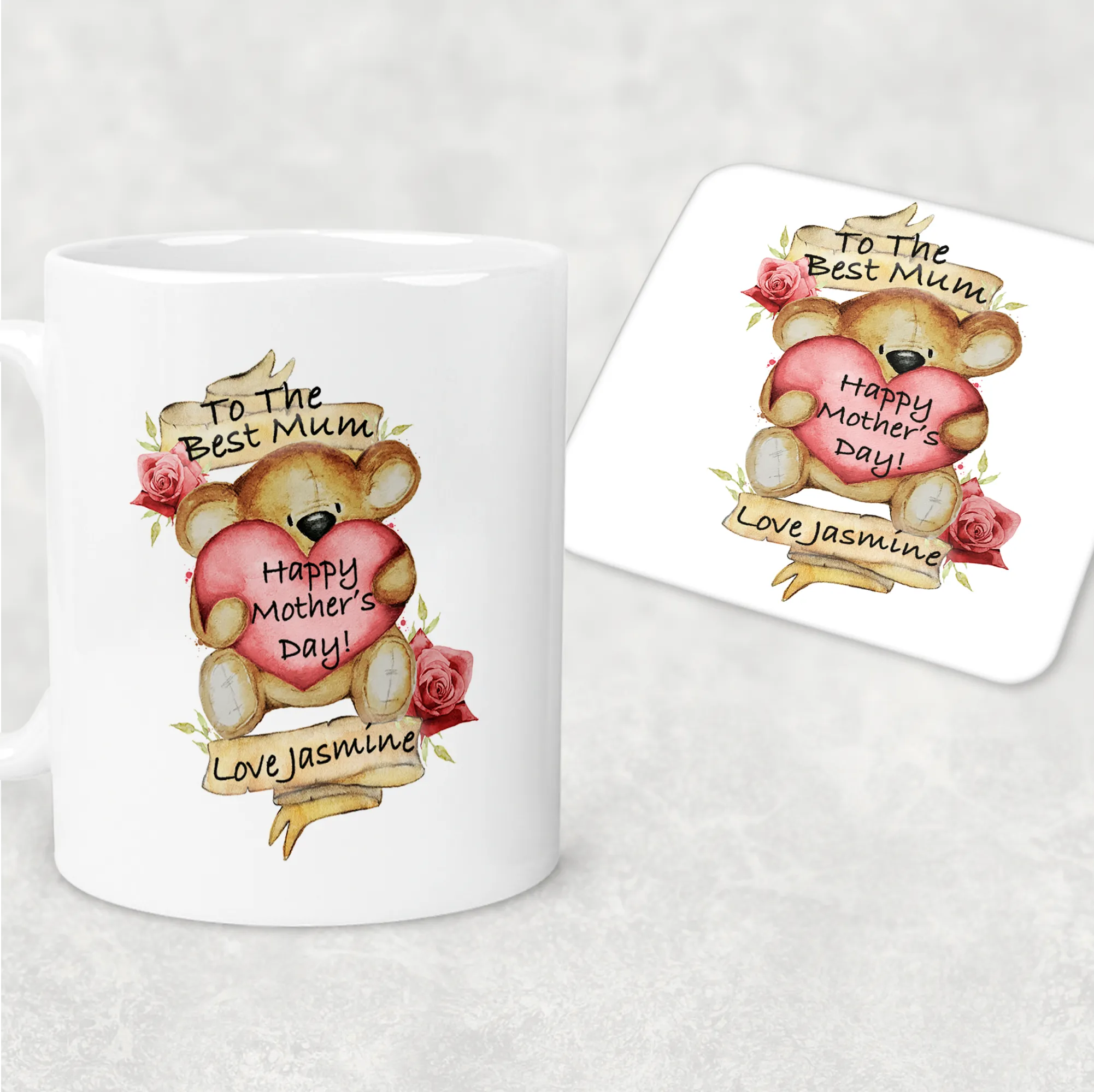 Best Mum Teddy Mother's Day Personalised Mug & Coaster