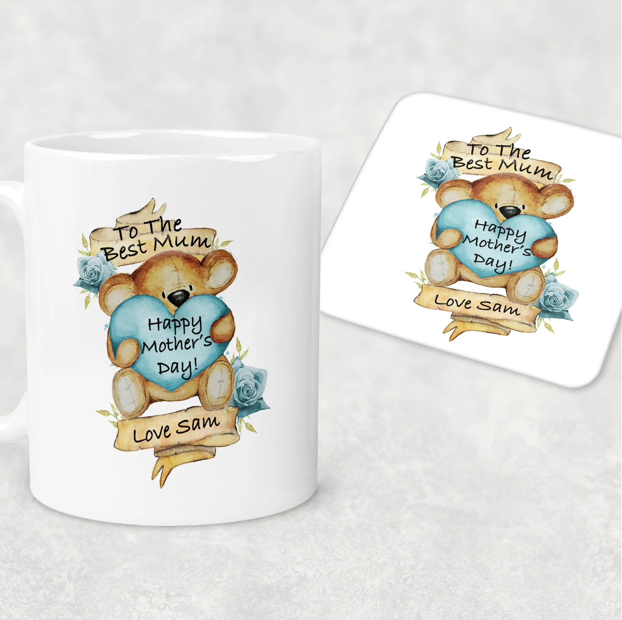 Best Mum Teddy Mother's Day Personalised Mug & Coaster