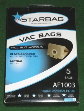 Black & Decker, Mistral BVC100 Vacuum Cleaner Bags - Part # AF1003