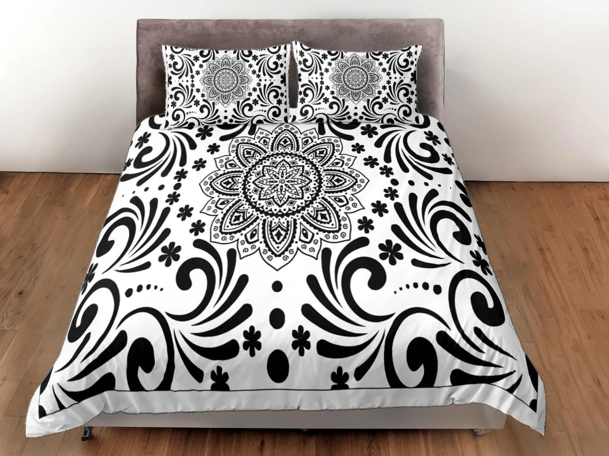 Black and white mandala duvet cover boho bedding set full, queen, king, dorm bedding, aesthetic room decor indian bedspread maximalist decor