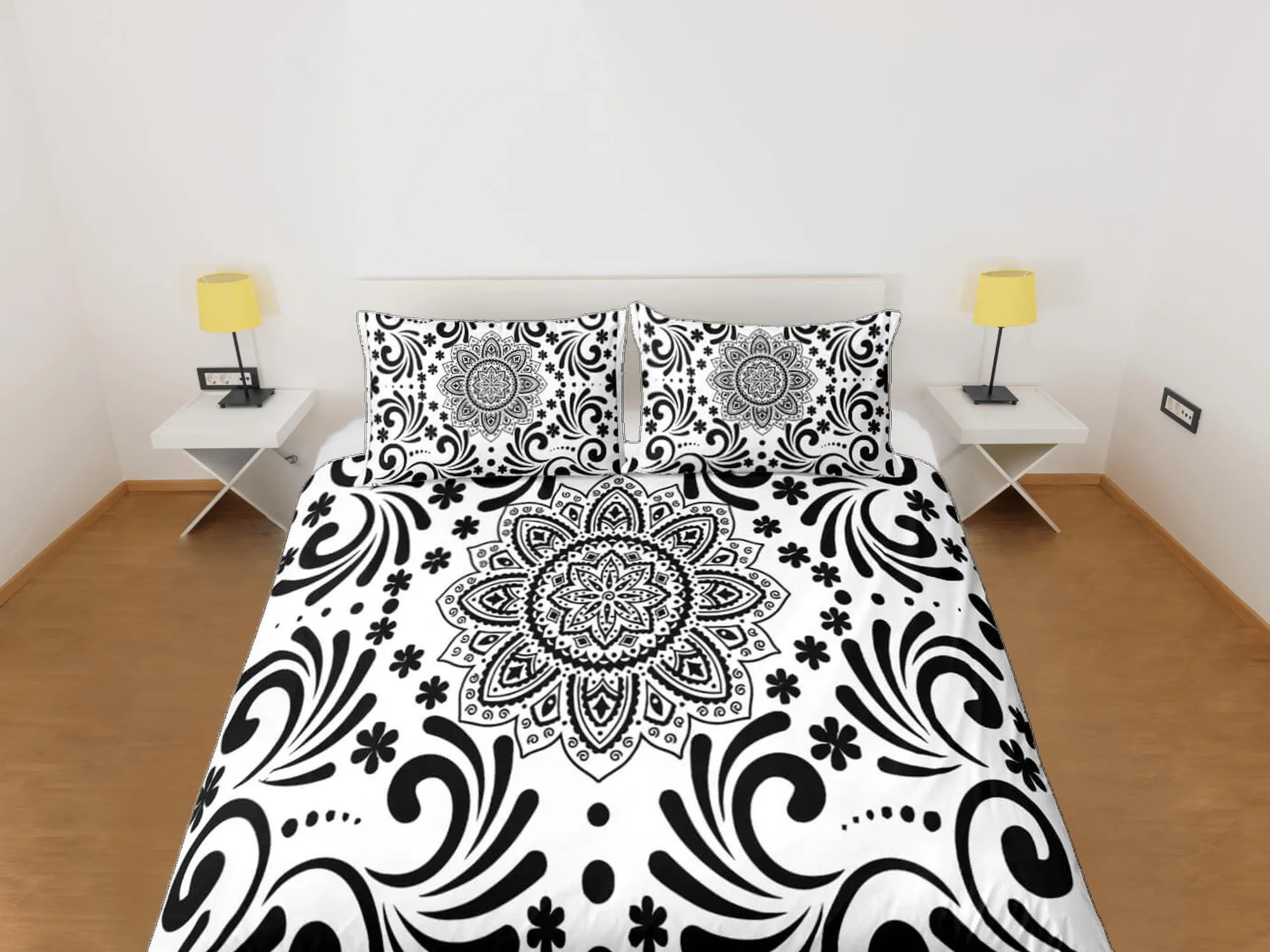 Black and white mandala duvet cover boho bedding set full, queen, king, dorm bedding, aesthetic room decor indian bedspread maximalist decor