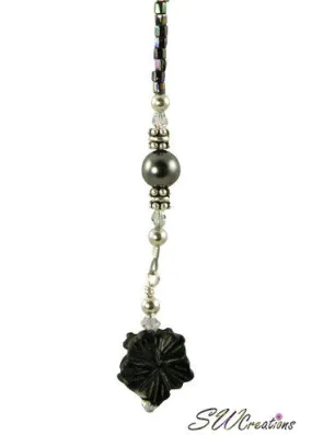 Black Aventurine Carved Floral Fan Pull