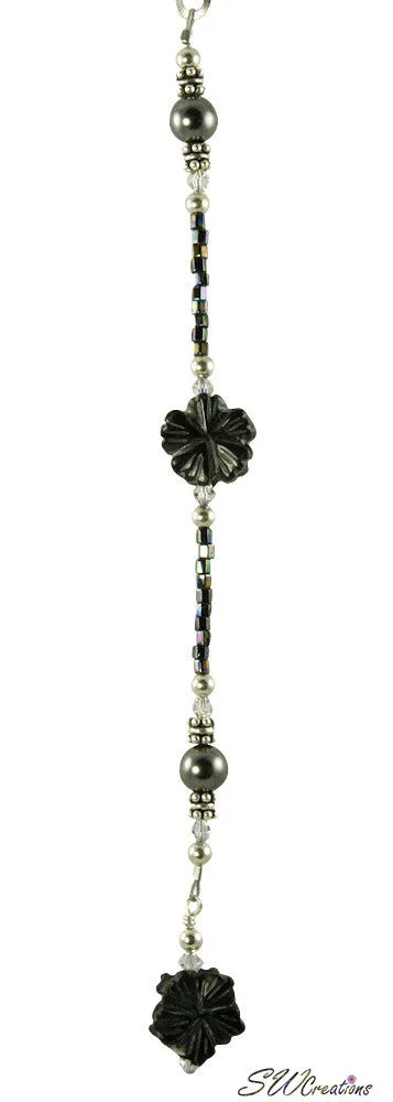 Black Aventurine Carved Floral Fan Pull