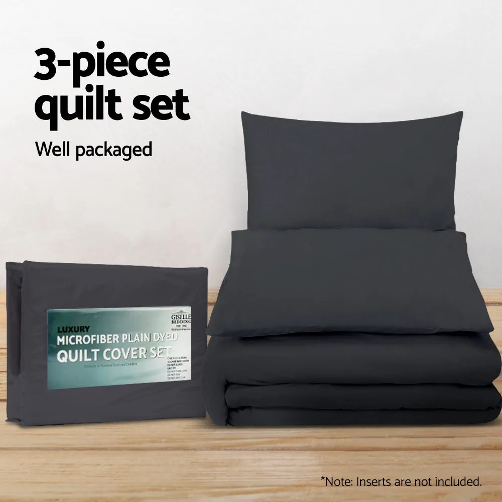 Black Super King Quilt Set, Breathable, Microfibre - Giselle Bedding