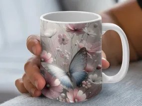 Blue Butterfly Wildflowers Coffee Mug, Butterflies Mug, Nature Mug, Mountain Mug Nature Lover Gift