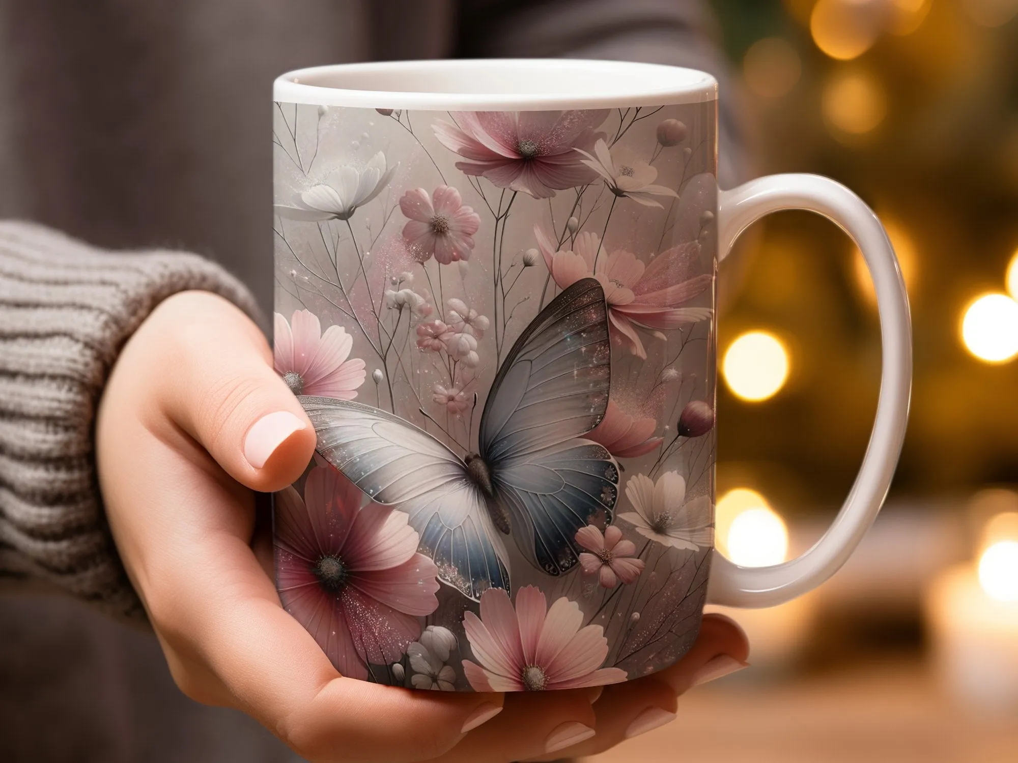 Blue Butterfly Wildflowers Coffee Mug, Butterflies Mug, Nature Mug, Mountain Mug Nature Lover Gift