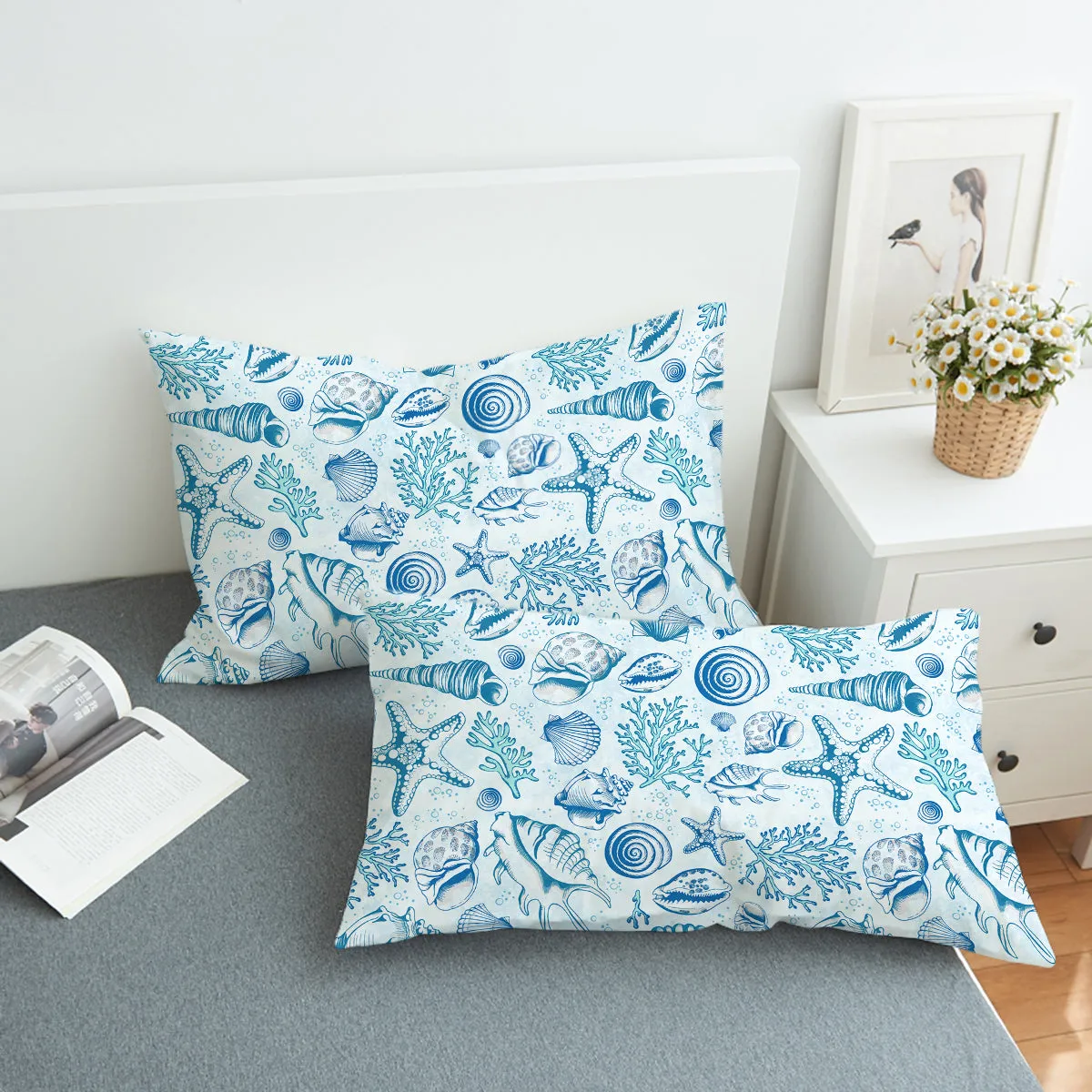 Blue Seashells Bedcover Set