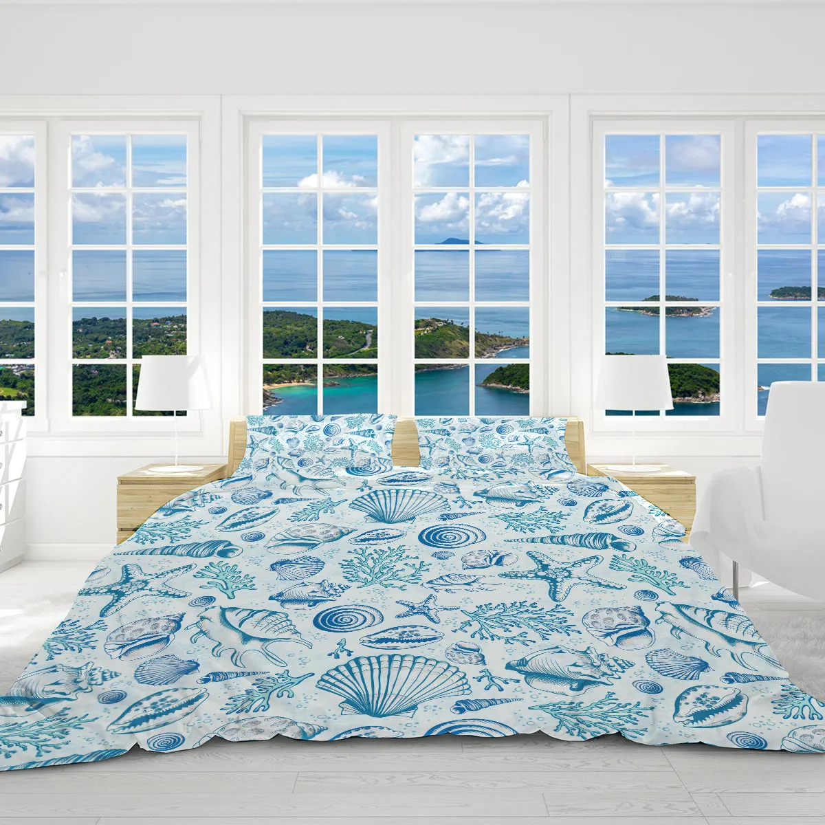 Blue Seashells Bedcover Set