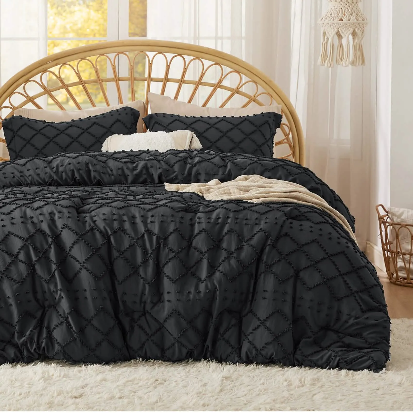 Boho Tufted Embroidery Comforter Set