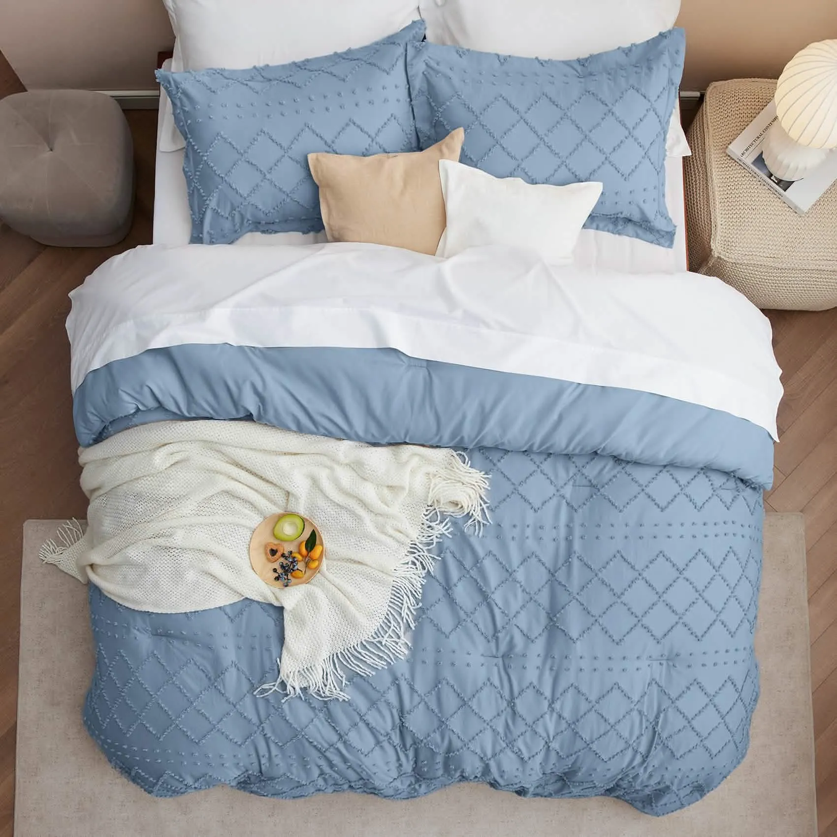 Boho Tufted Embroidery Comforter Set