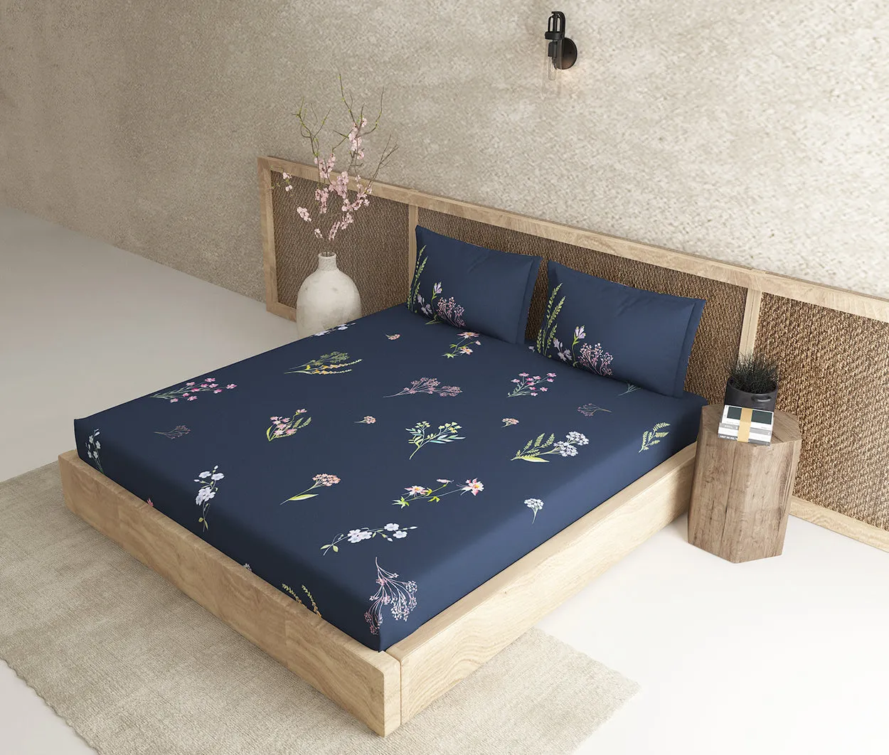 Botanica Blue 100% Cotton Antibacterial Bedsheet Set