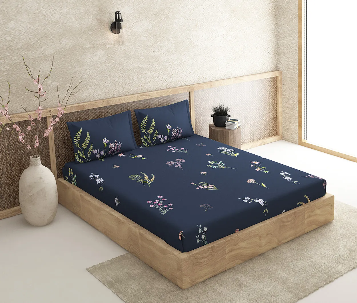 Botanica Blue 100% Cotton Antibacterial Bedsheet Set