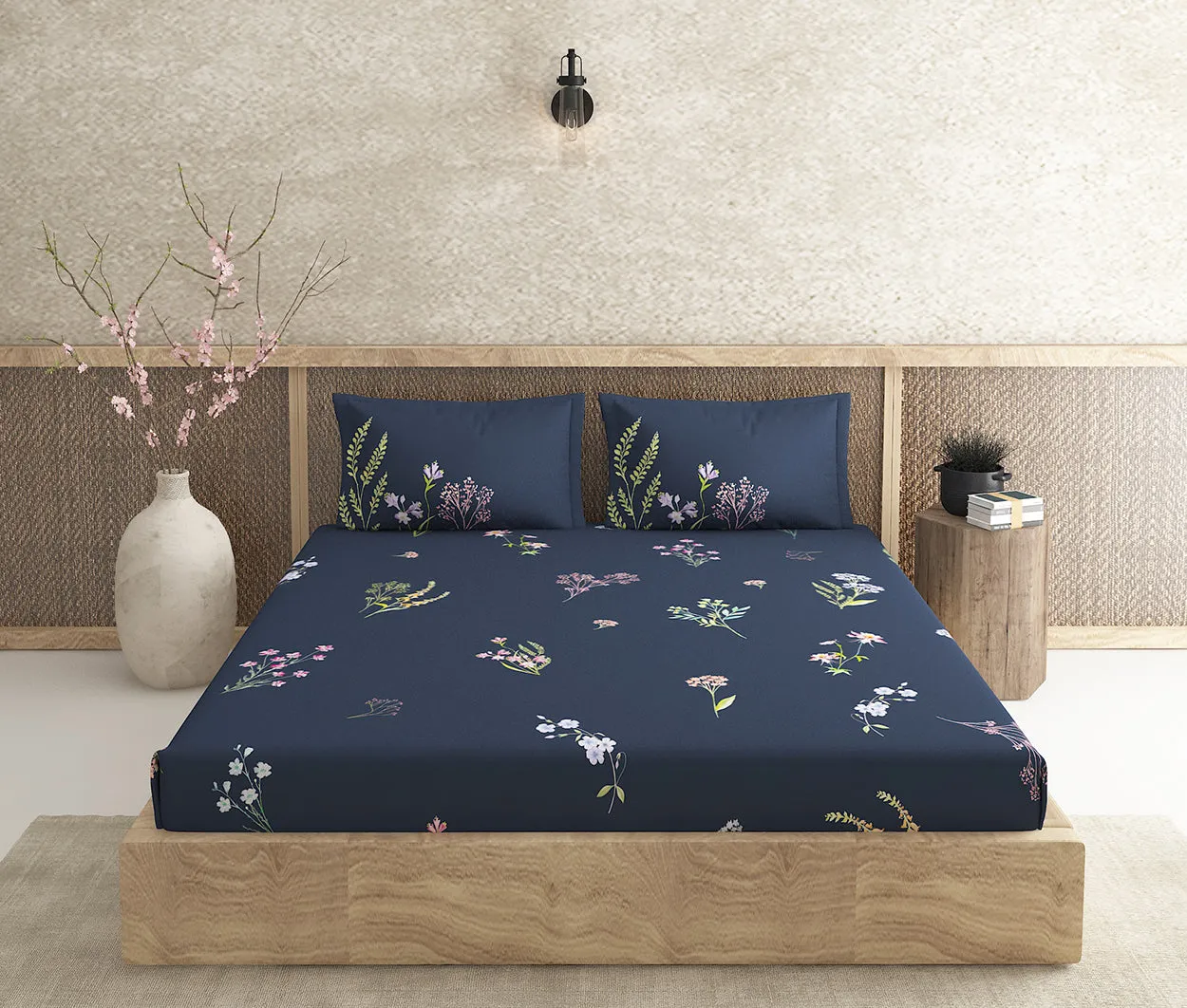 Botanica Blue 100% Cotton Antibacterial Bedsheet Set