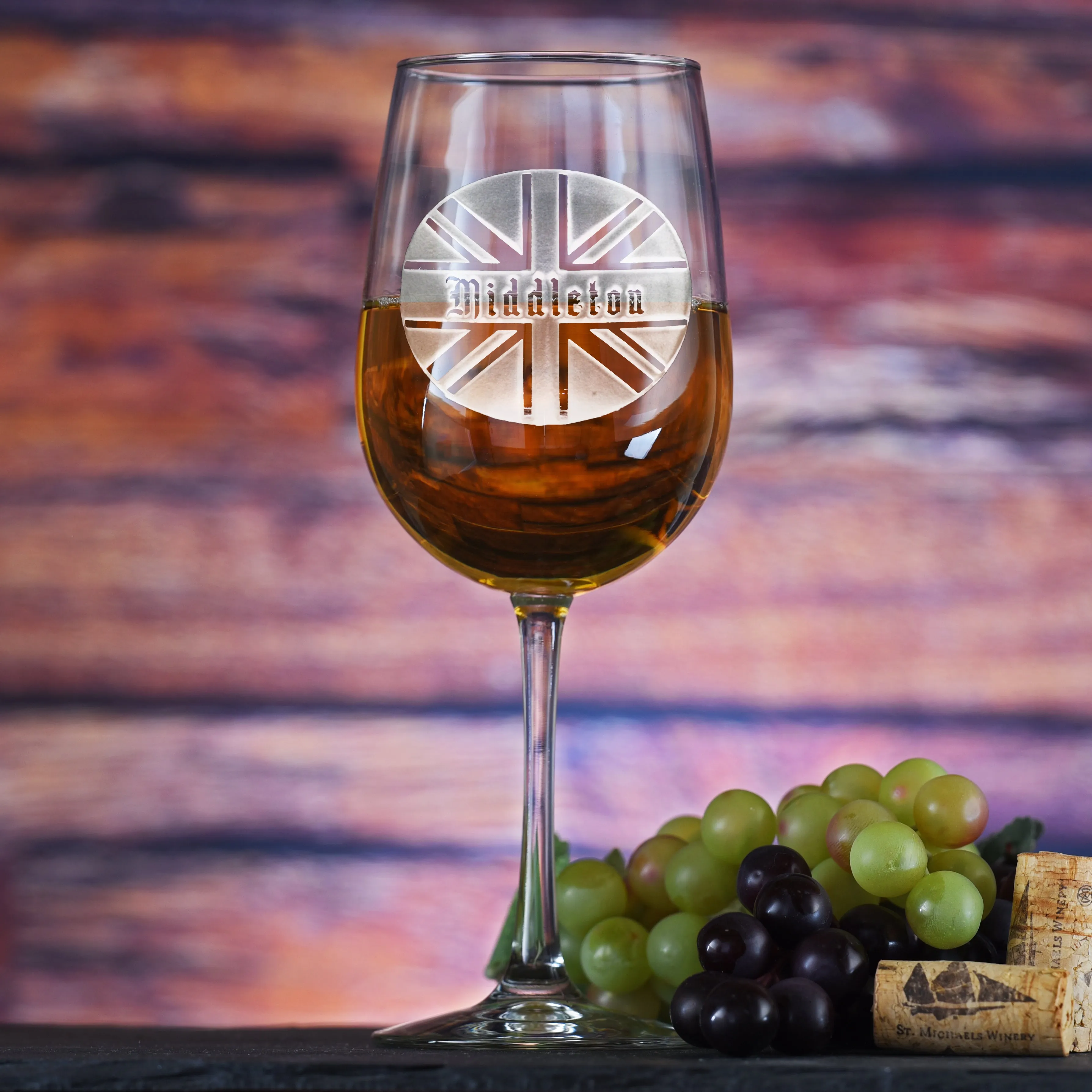 British Flag Engraved Monogram Royal Wine Glass