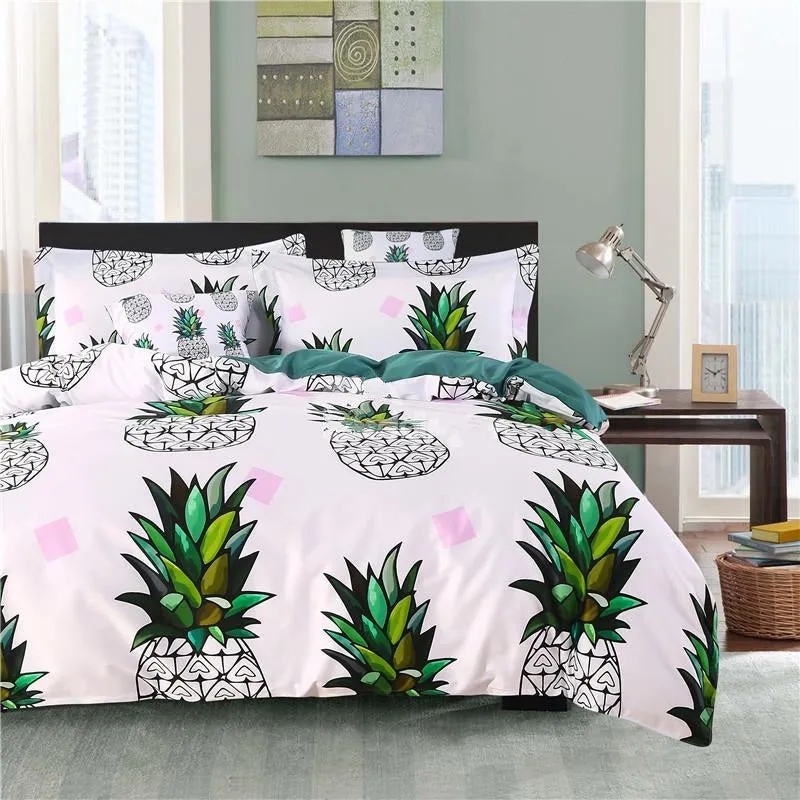 Brocade Green Pineapple White Luxury 4-Piece Cotton Bedding Sets/Duvet Cover