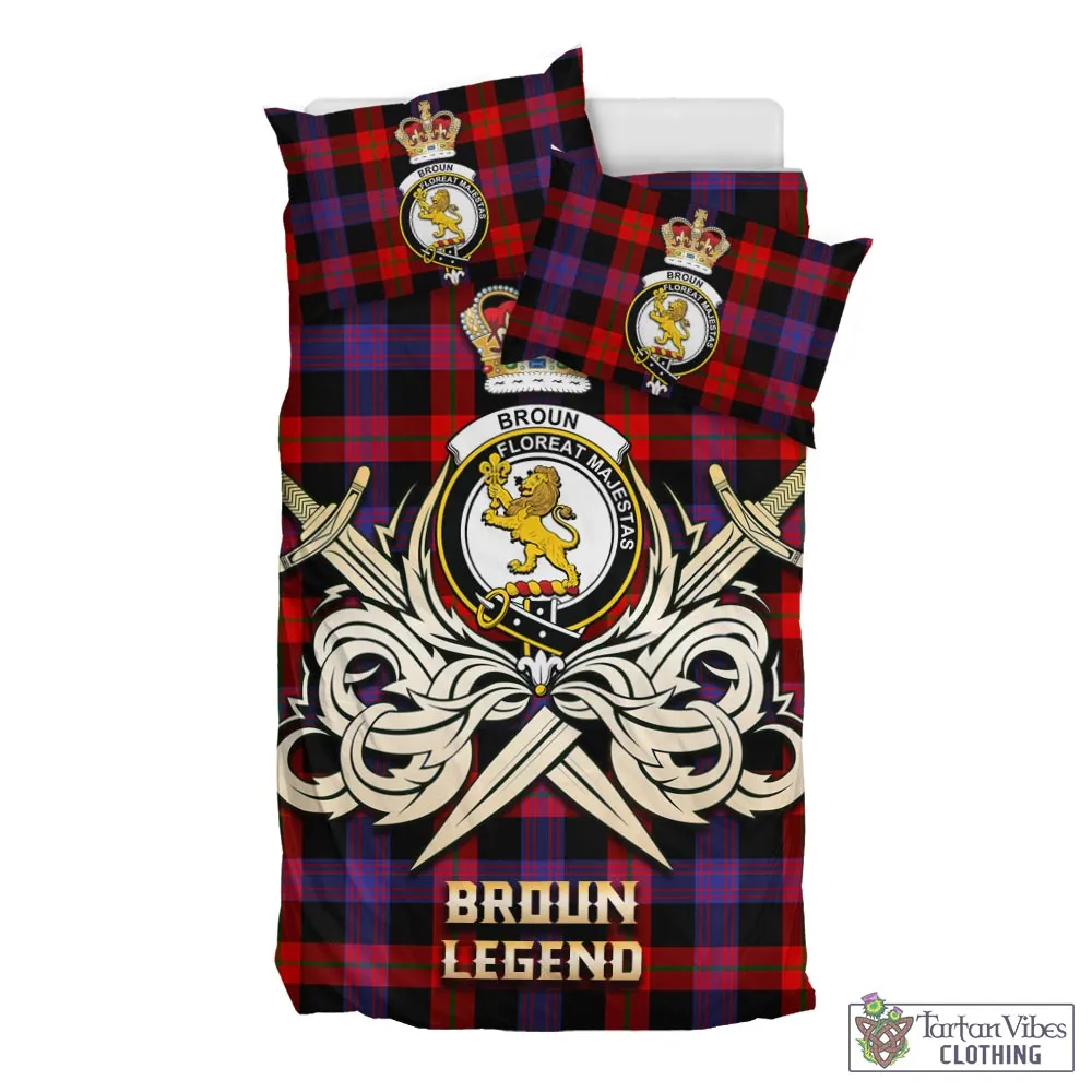 Broun Modern Tartan Bedding Set with Clan Crest and the Golden Sword of Courageous Legacy