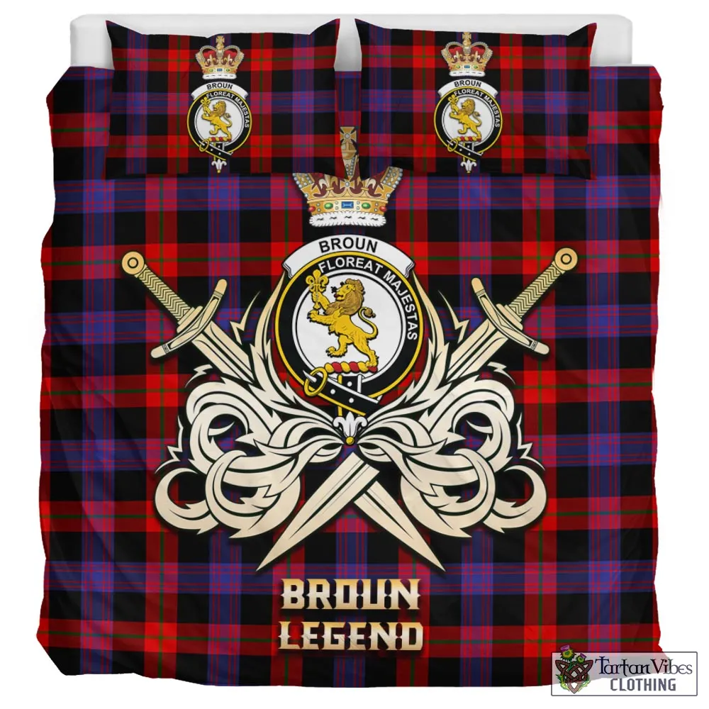 Broun Modern Tartan Bedding Set with Clan Crest and the Golden Sword of Courageous Legacy