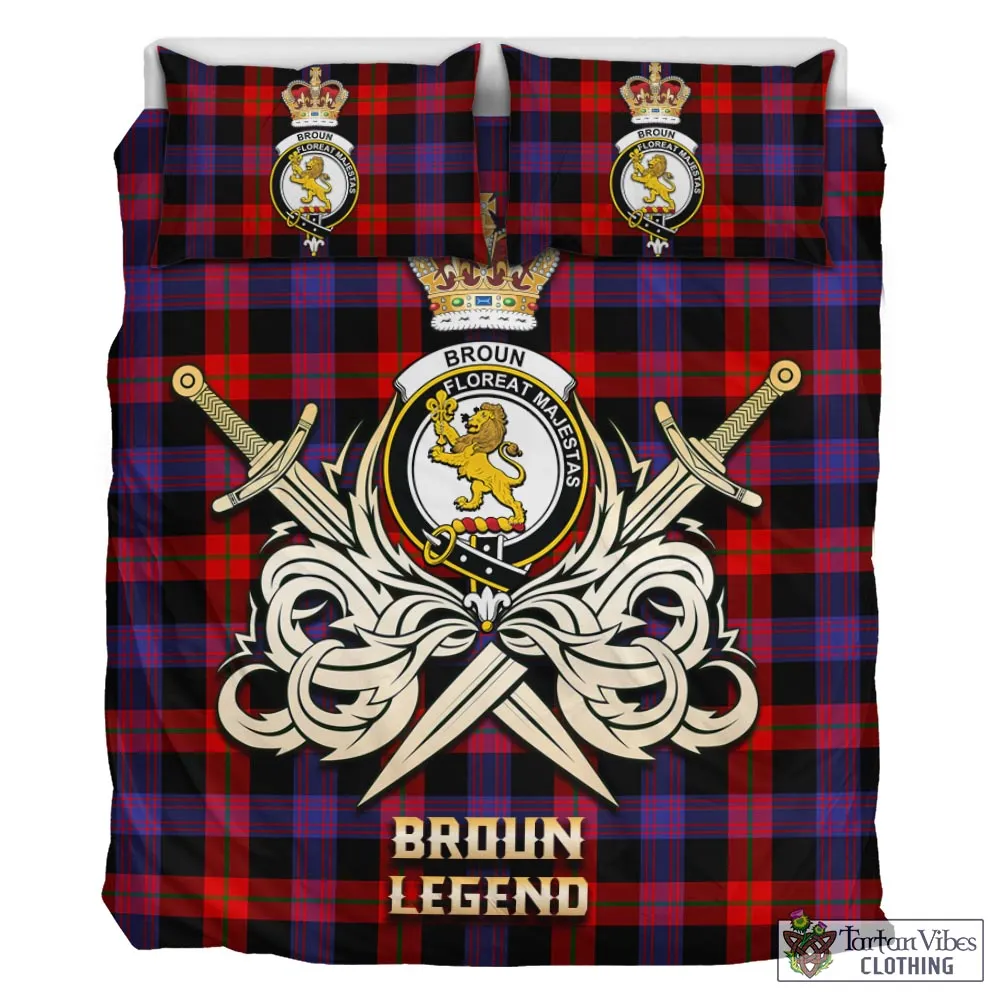 Broun Modern Tartan Bedding Set with Clan Crest and the Golden Sword of Courageous Legacy