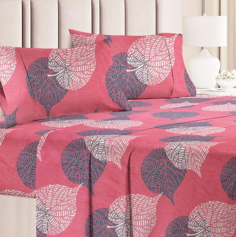 BSB HOME 120 TC Double Floral Bedsheet with 2 Pillow Covers | 110 GSM Soft Brushed Microfiber - Breathable & Wrinkle Free - (86 X 88 Inch, Pink & Grey)