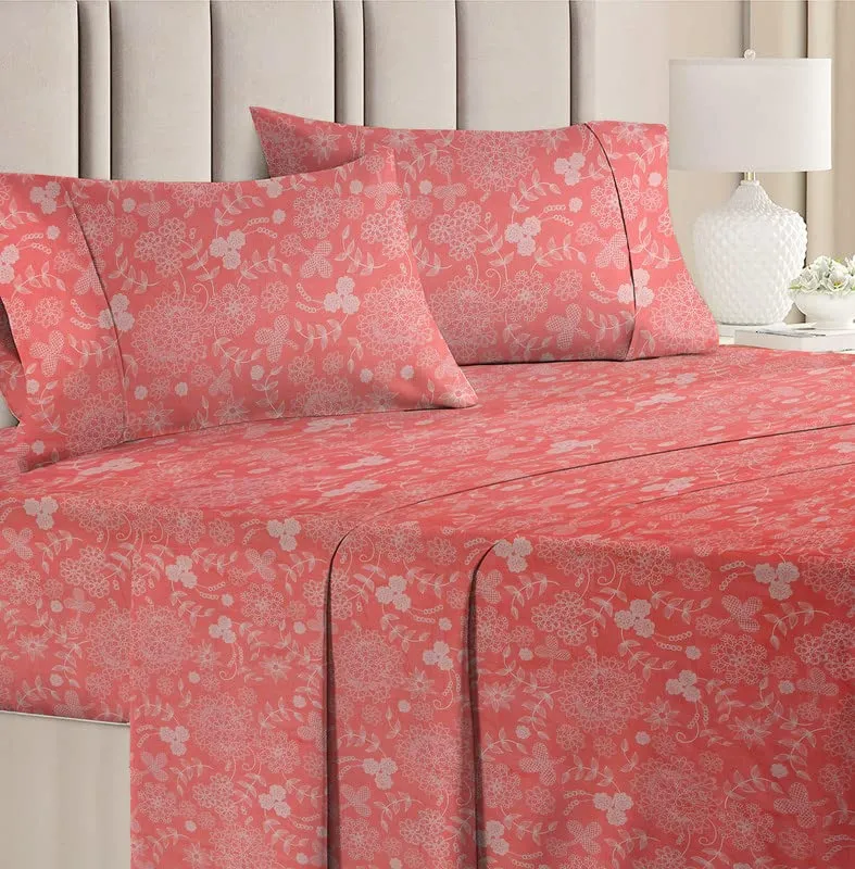 BSB HOME 120 TC Double Floral Bedsheet with 2 Pillow Covers | 110 GSM Soft Brushed Microfiber - Breathable & Wrinkle Free - (86 X 88 Inch, Pink & White)