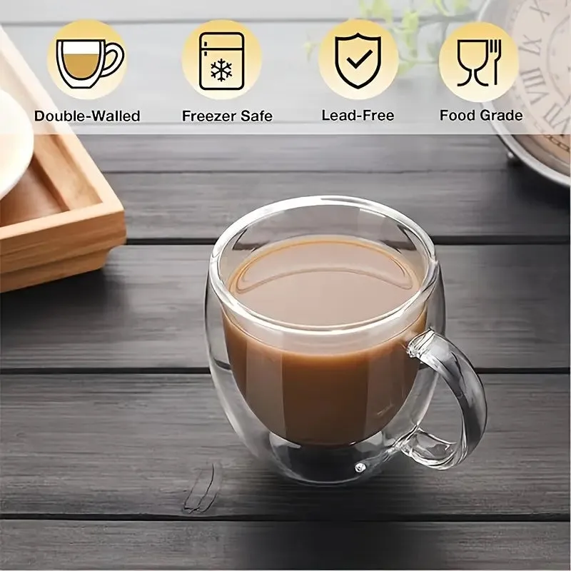 CAFE' 10pcs Double-layer Glass Cup Insulated With Handle 250ml