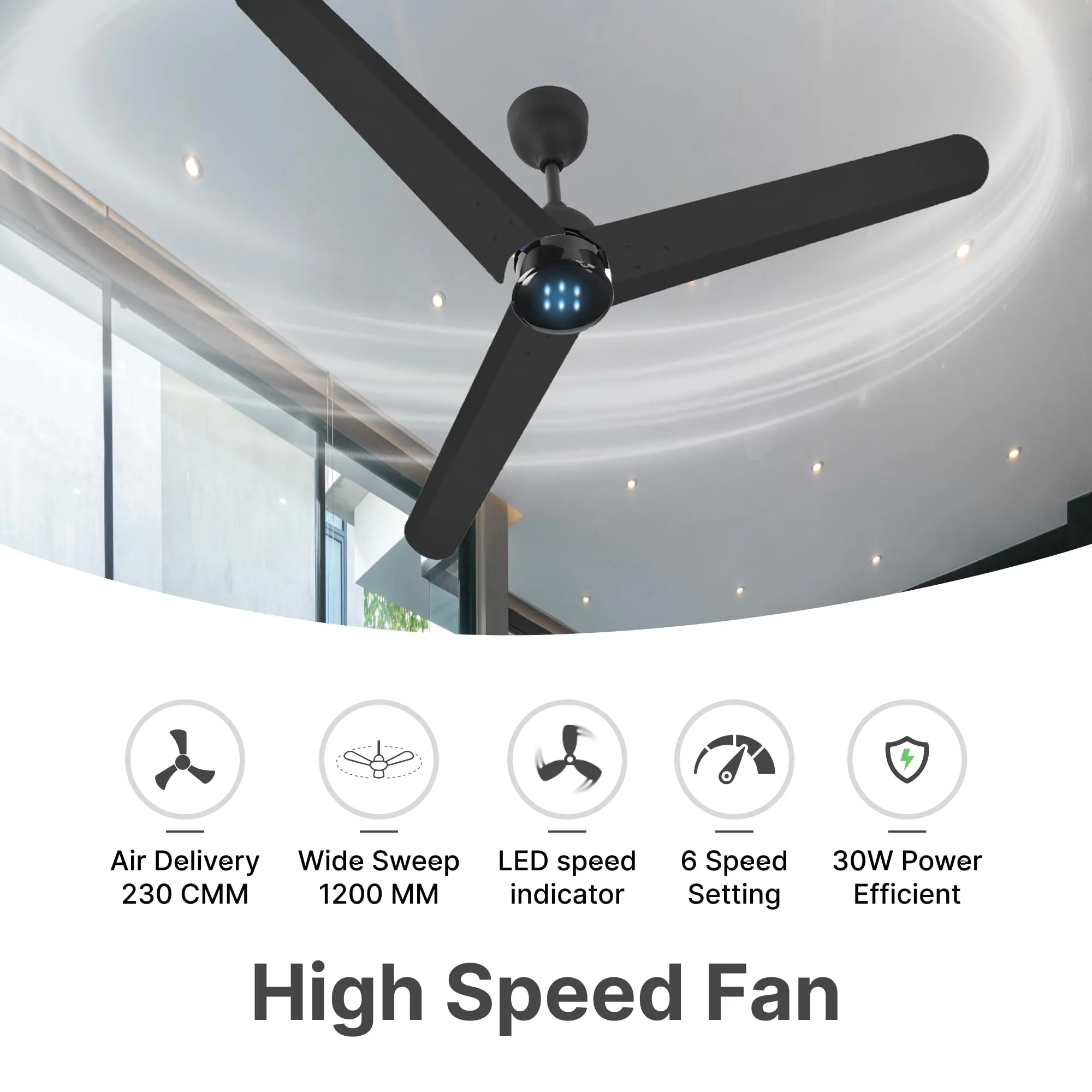 Candes 1200mm Bldc Ceiling Fan with LED Indicator | BEE 5 Star High Speed fan for Home | Silent Remote fan | 6 Speed Levels | High Air delivery | Energy Saving | 2 Yr Manufacturer Warranty | Black