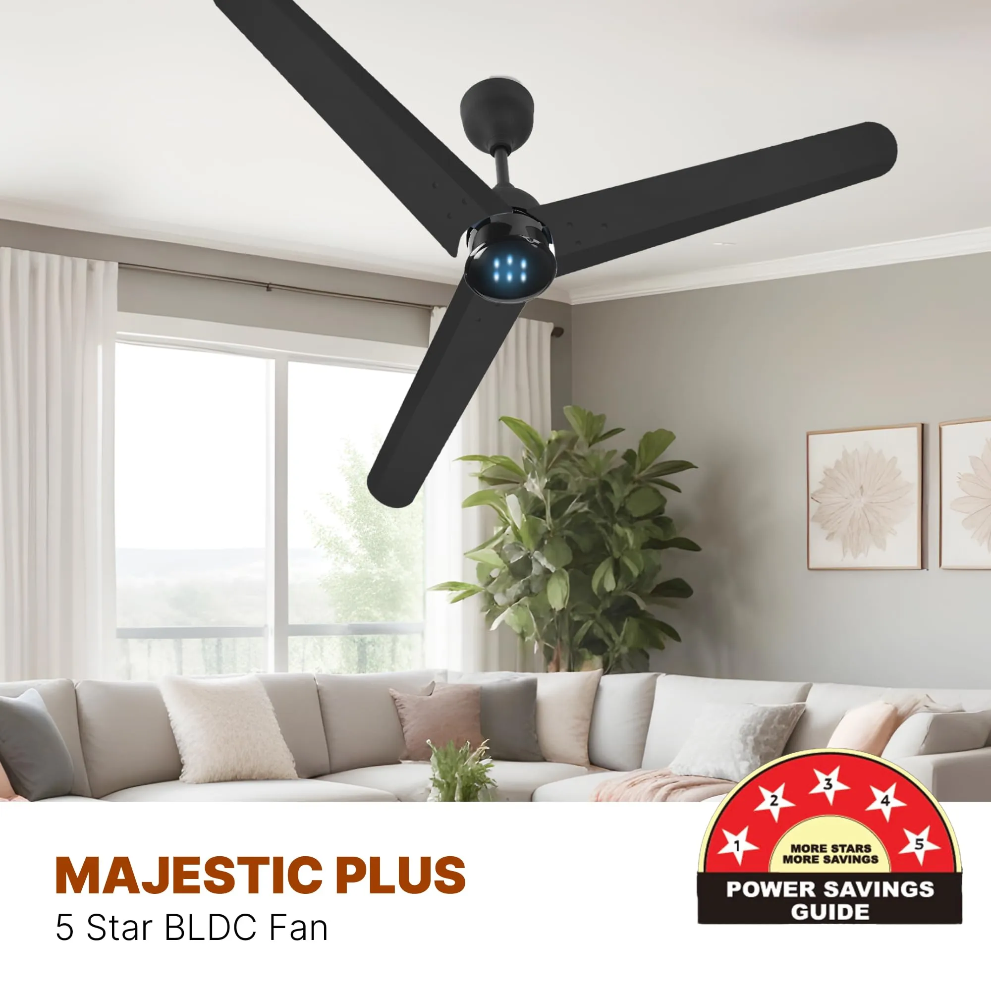 Candes 1200mm Bldc Ceiling Fan with LED Indicator | BEE 5 Star High Speed fan for Home | Silent Remote fan | 6 Speed Levels | High Air delivery | Energy Saving | 2 Yr Manufacturer Warranty | Black