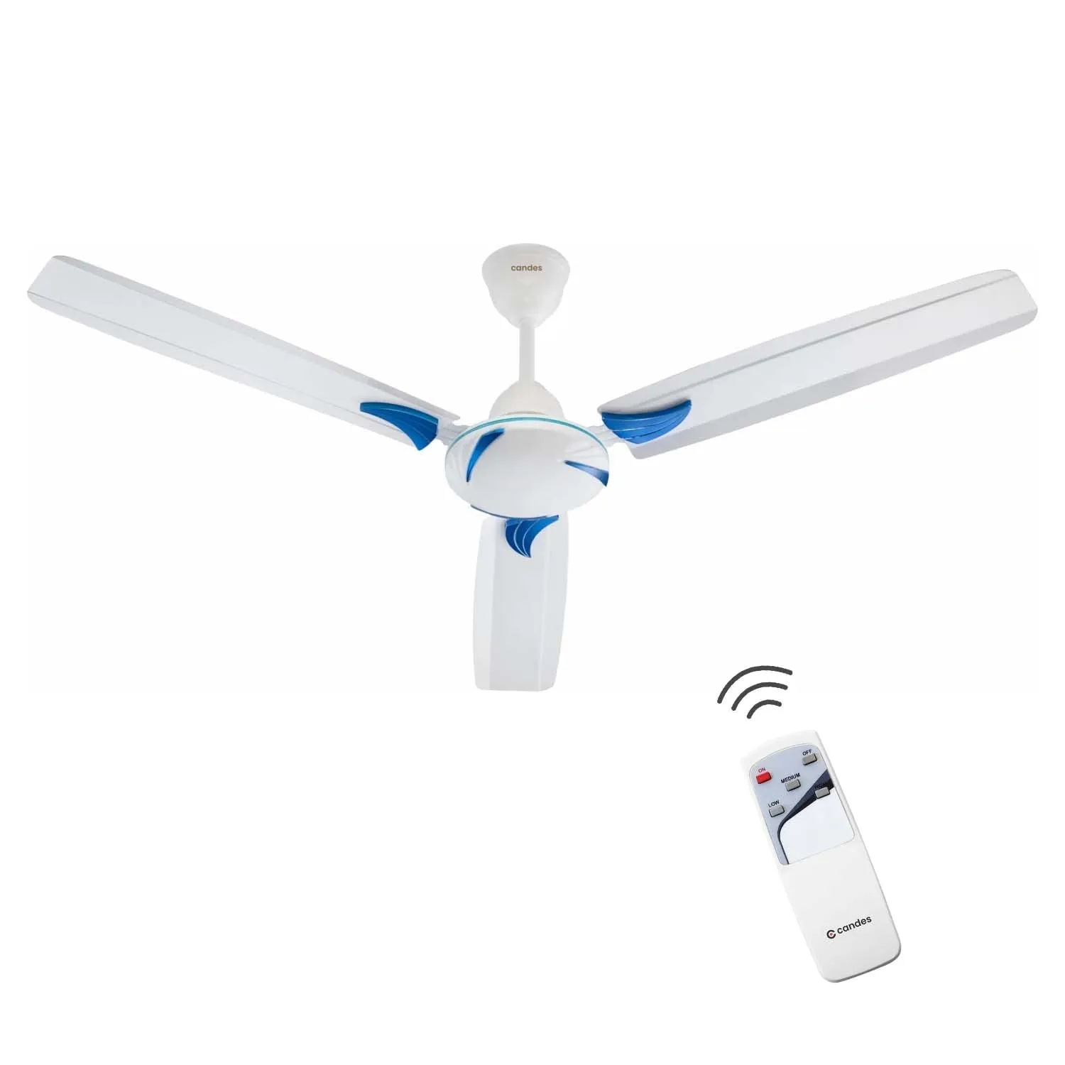 Candes Lynx 1200 mm Anti Dust Decorative 3 Blade Ceiling Fan With Remote (Pack of 1) (Blue White)