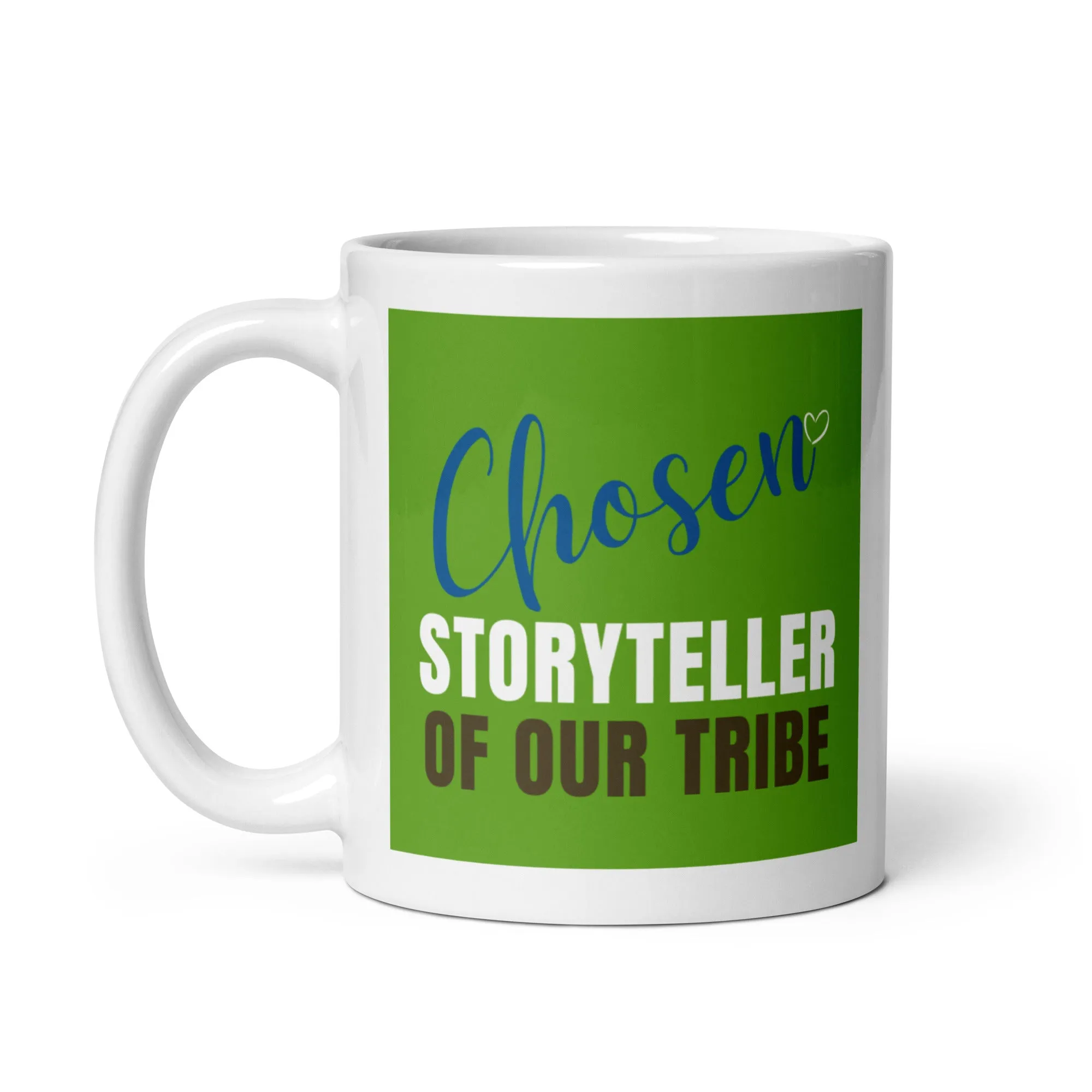 Chosen Storyteller White Mug / Blue Chosen Lettering