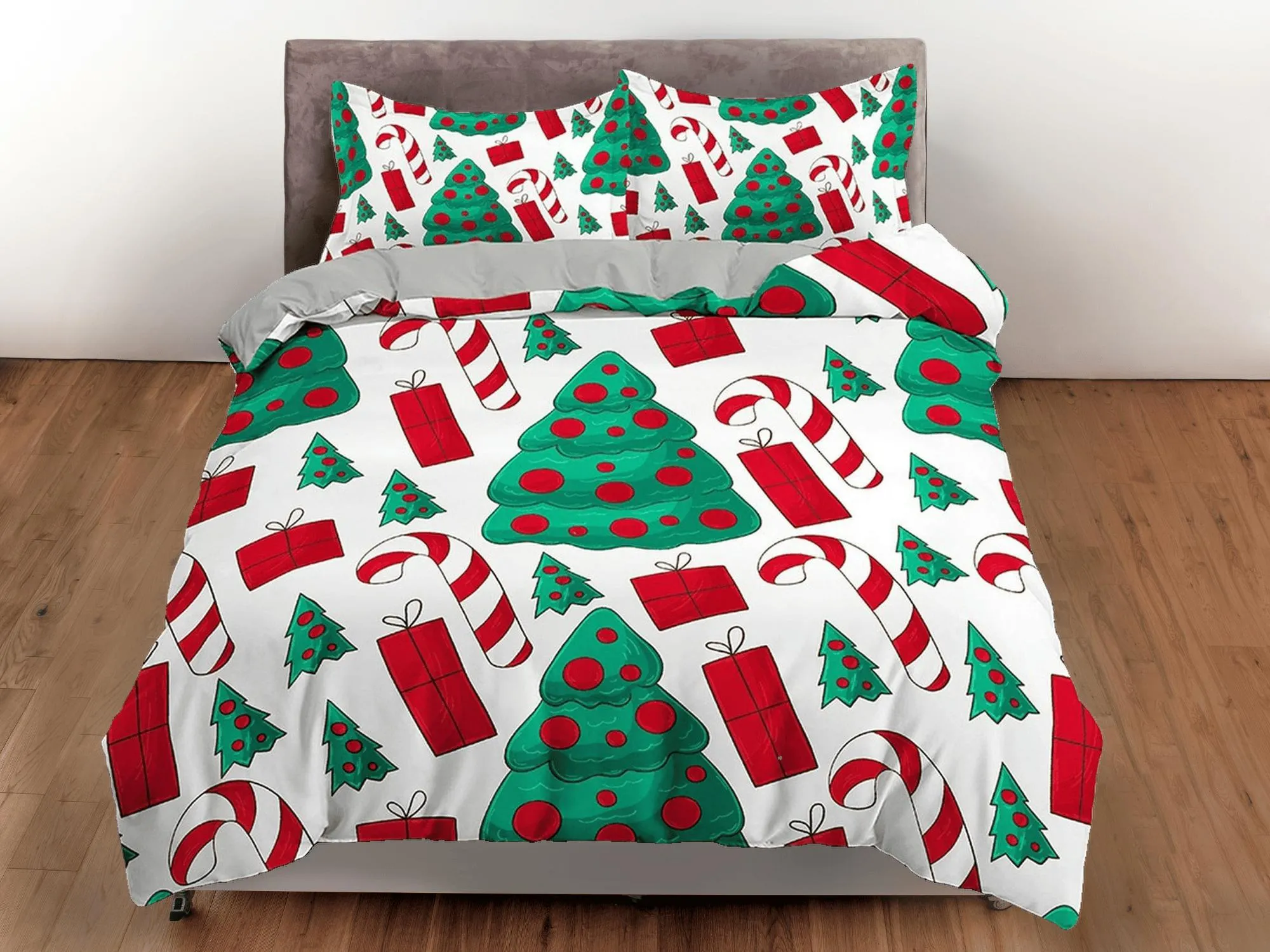 Christmas tree and candy cane duvet cover set, christmas full size bedding & pillowcase, college bedding, crib toddler bedding, holiday gift