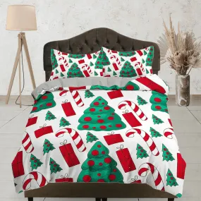 Christmas tree and candy cane duvet cover set, christmas full size bedding & pillowcase, college bedding, crib toddler bedding, holiday gift