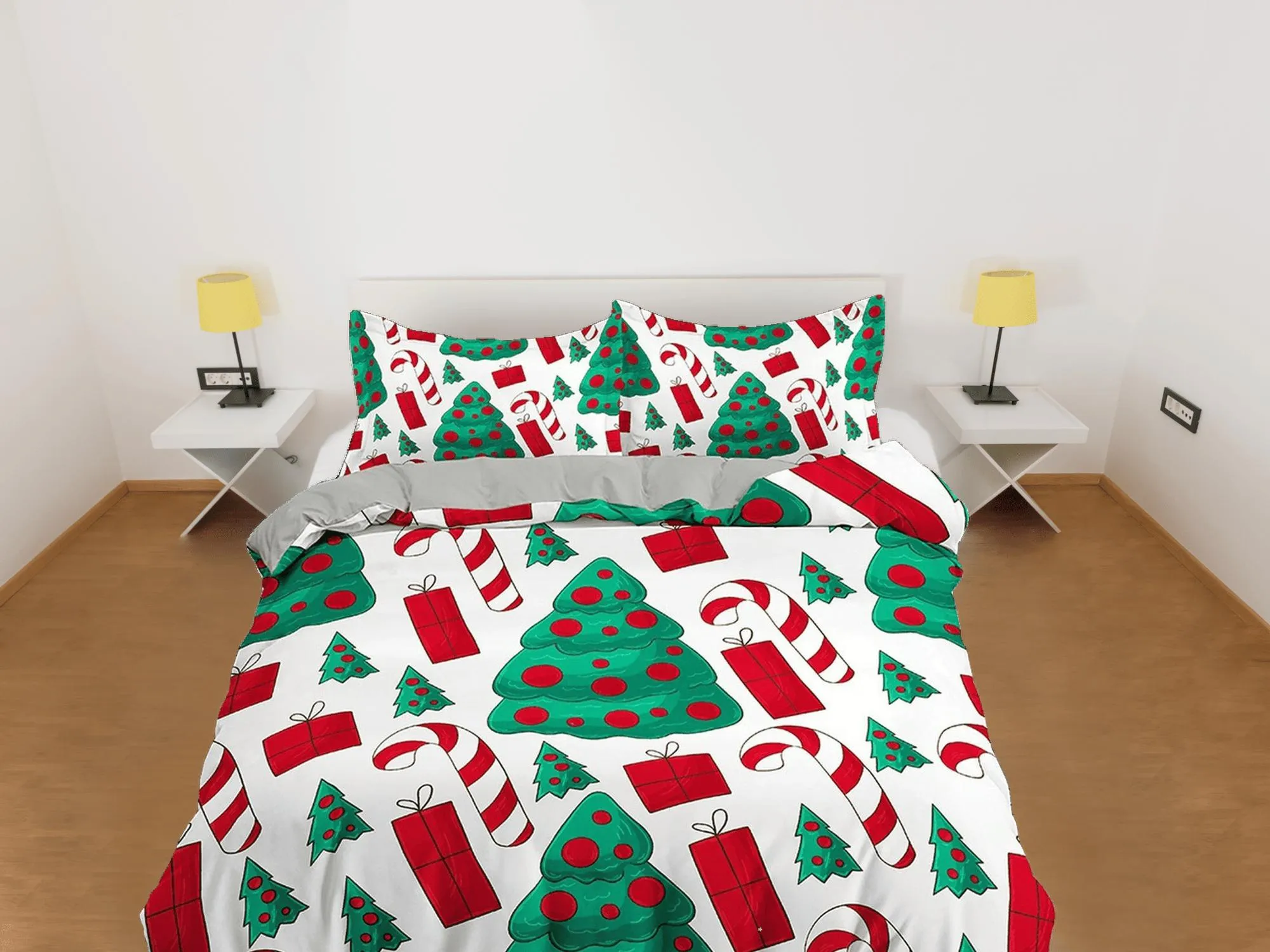 Christmas tree and candy cane duvet cover set, christmas full size bedding & pillowcase, college bedding, crib toddler bedding, holiday gift