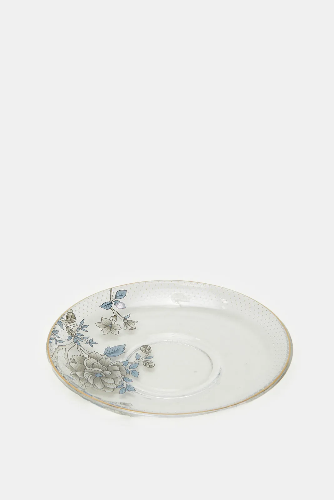 Clear Floral Glass Tea Cup And Saucer (2 Piece)