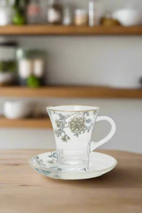 Clear Floral Glass Tea Cup And Saucer (2 Piece)