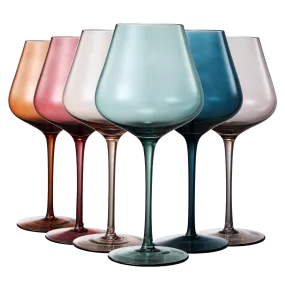 Colored Crystal Wine Glass Set of 6, Gift For Hosting, Her, Wife, Mom Friend - Large 20 oz Glasses, Unique Italian Style Tall Drinkware - Red & White, Dinner, Color Beautiful Glassware - (Pastel) by The Wine Savant