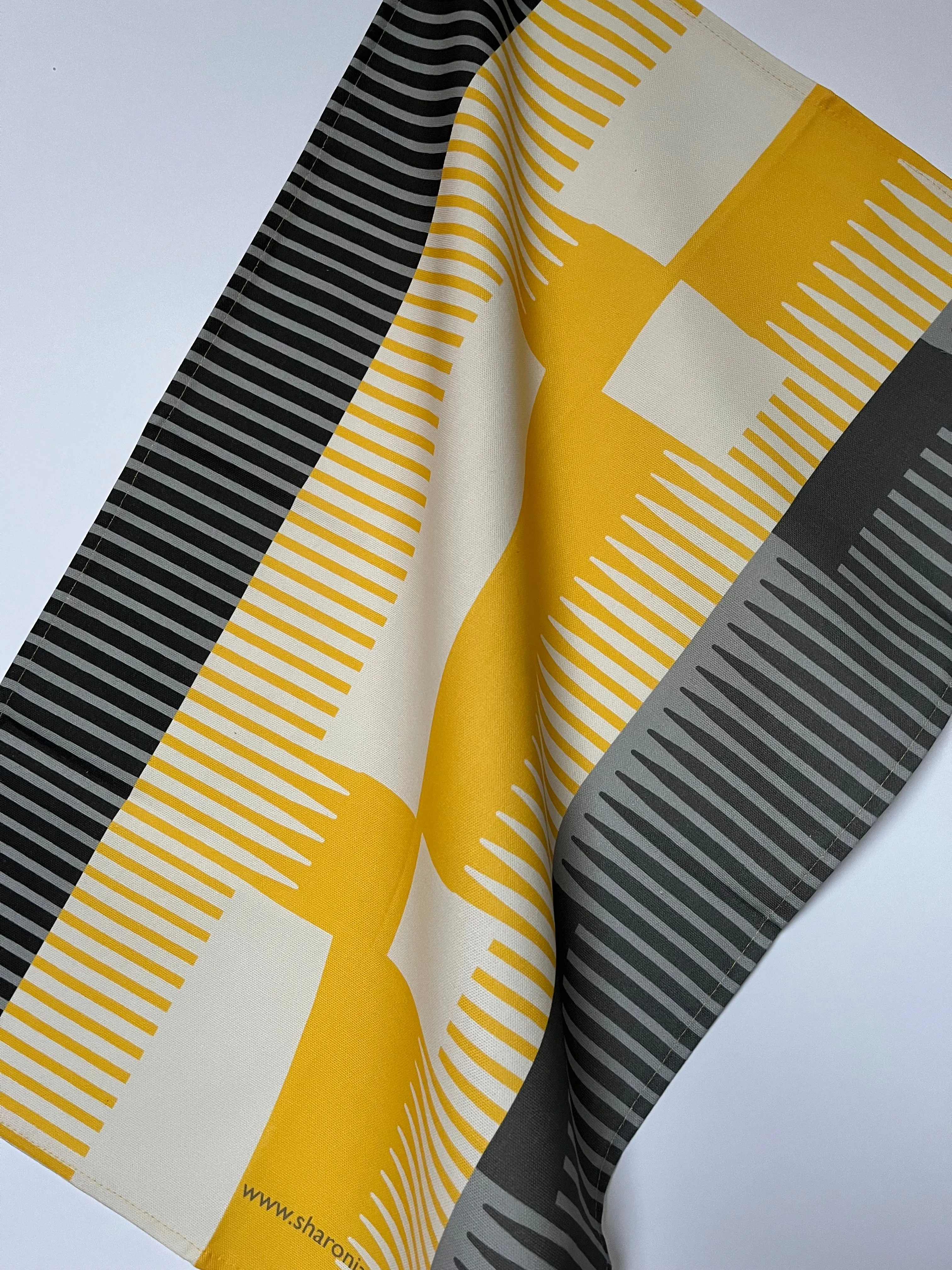 Combed Stripe Tea Towel - Yellow   Black