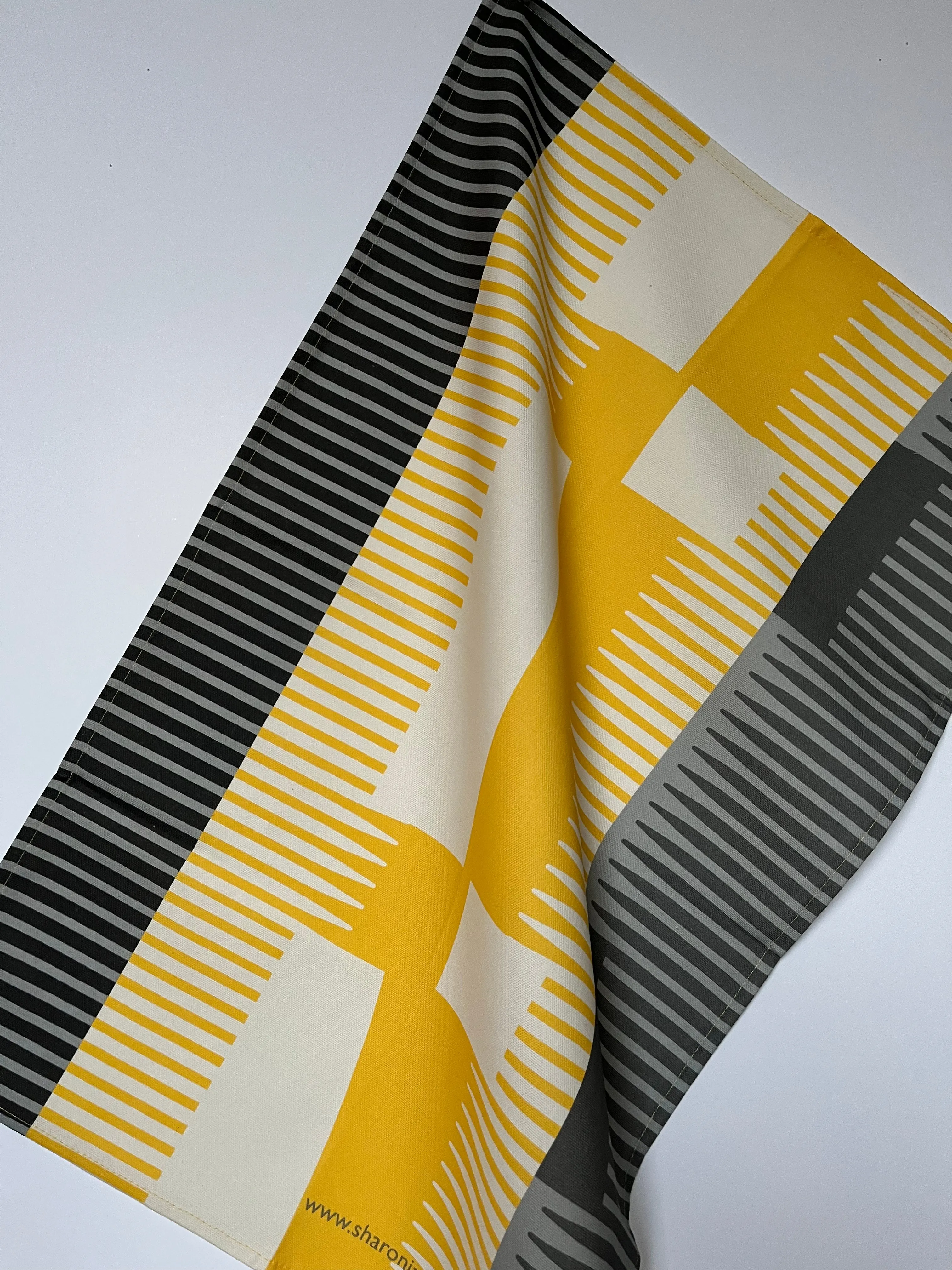 Combed Stripe Tea Towel - Yellow   Black