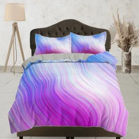 Contemporary bedroom set aesthetic pink purple gradient duvet cover, marble abstract art room decor boho chic bedding set full king queen