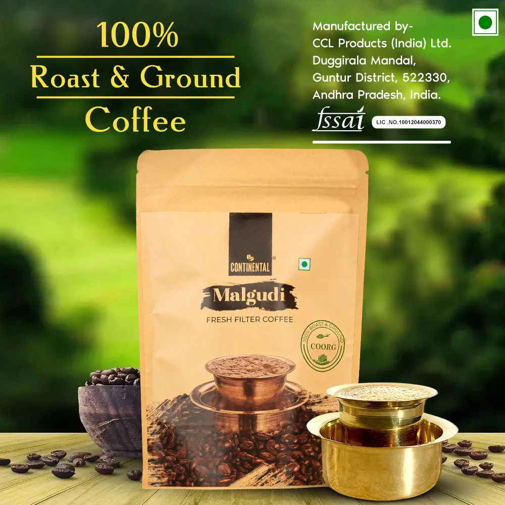 Continental Malgudi | Coorg - 200g Pouch | Roast & Ground Coffee Powder | Filter Coffee | 100% Coffee