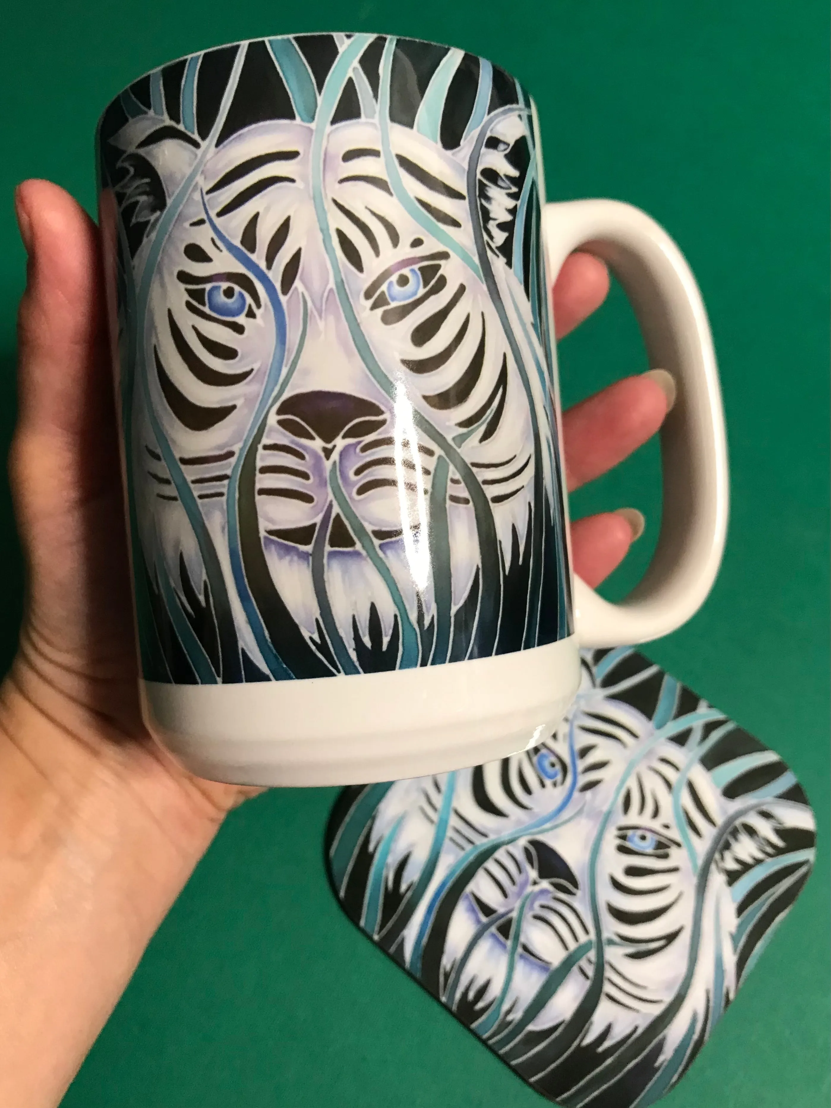 Cool White Tiger Mug and Coaster - Extra Large & Regular Mug Sizes Dolphin Lovers Mug Gift Box Set -