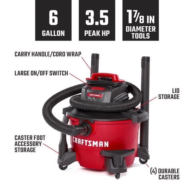 Craftsman 6 gal Corded Wet/Dry Vacuum 7.5 amps 120 V 3.5 HP