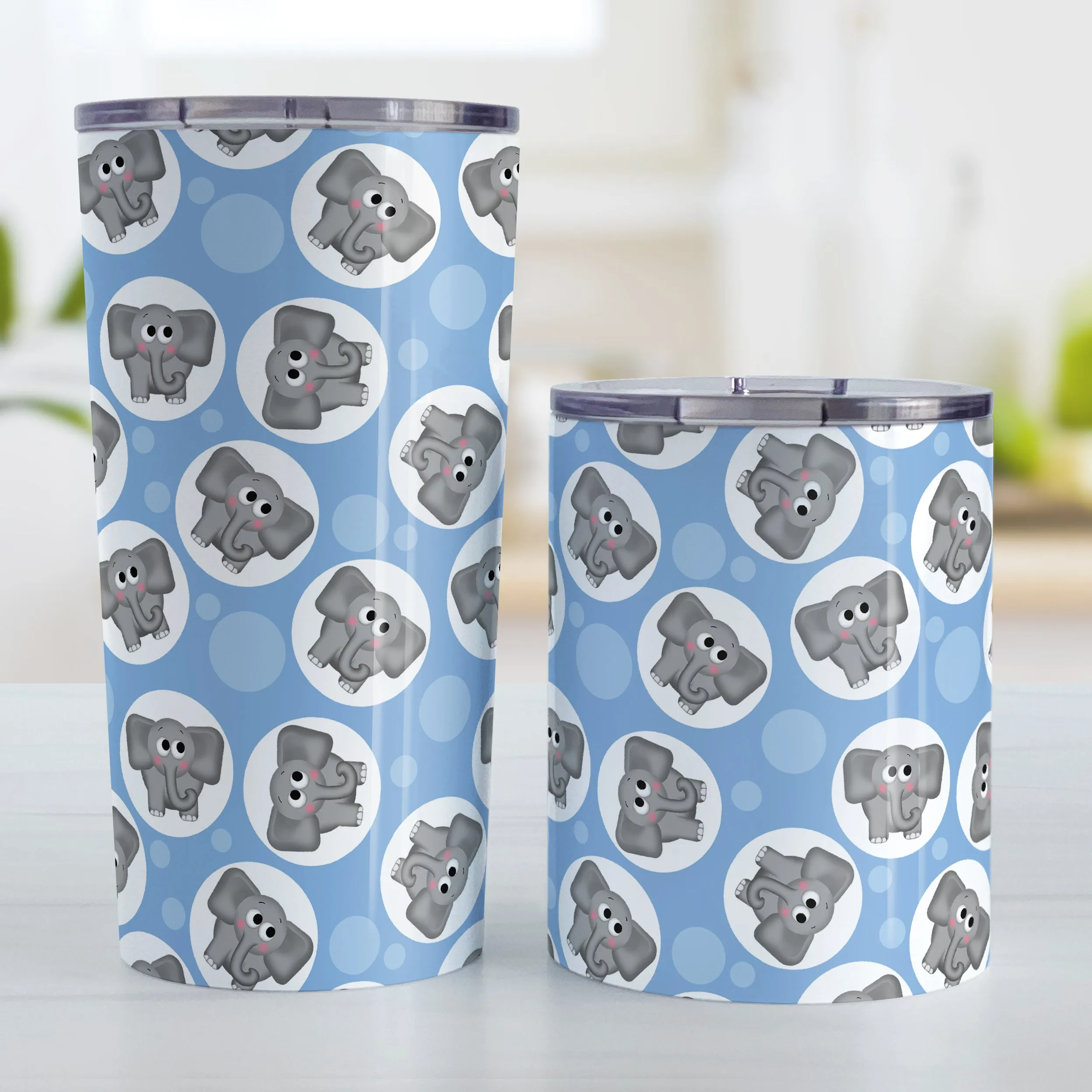 Cute Blue Elephant Pattern Tumbler Cup