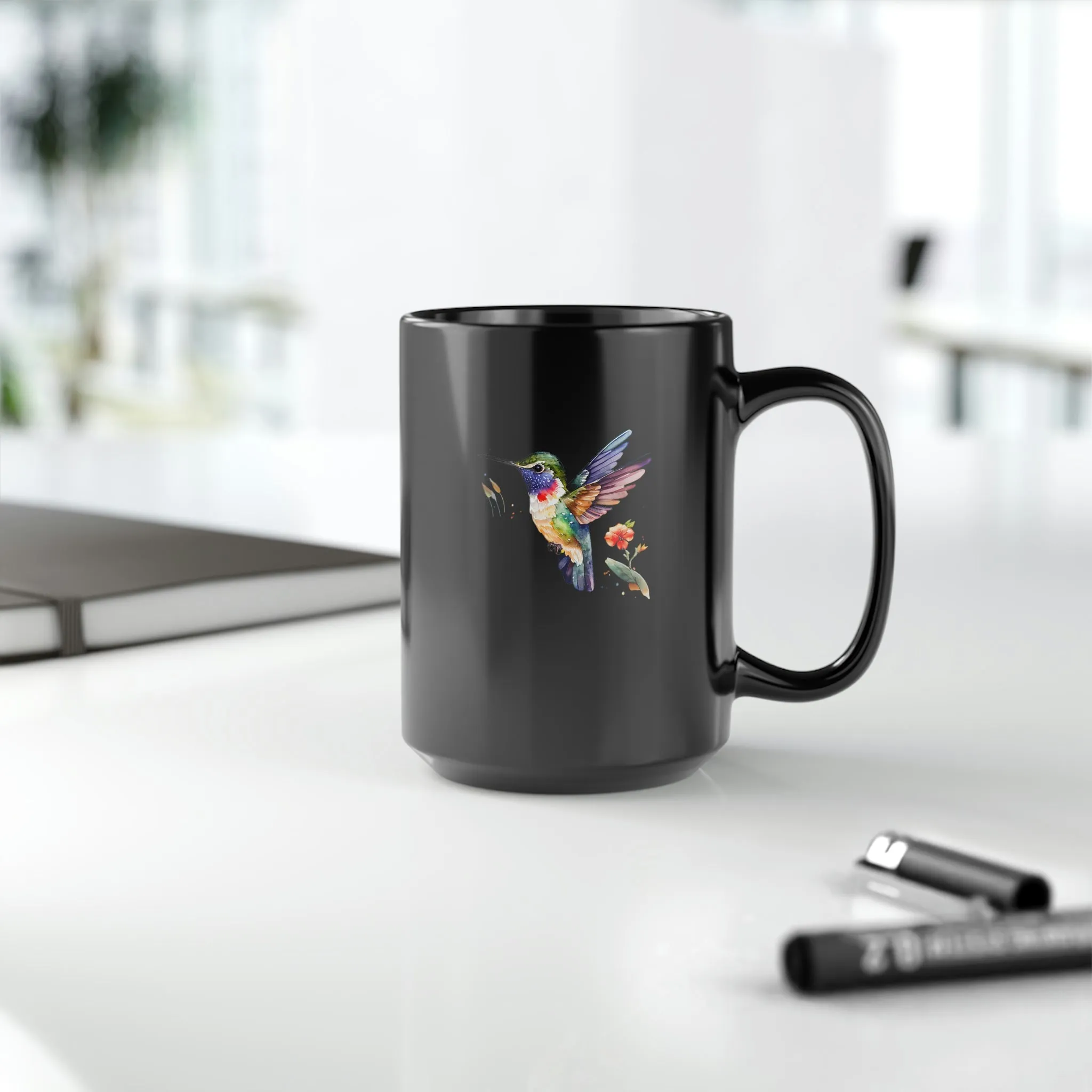 Cute Hummingbird 5 - Black Mug, 15oz