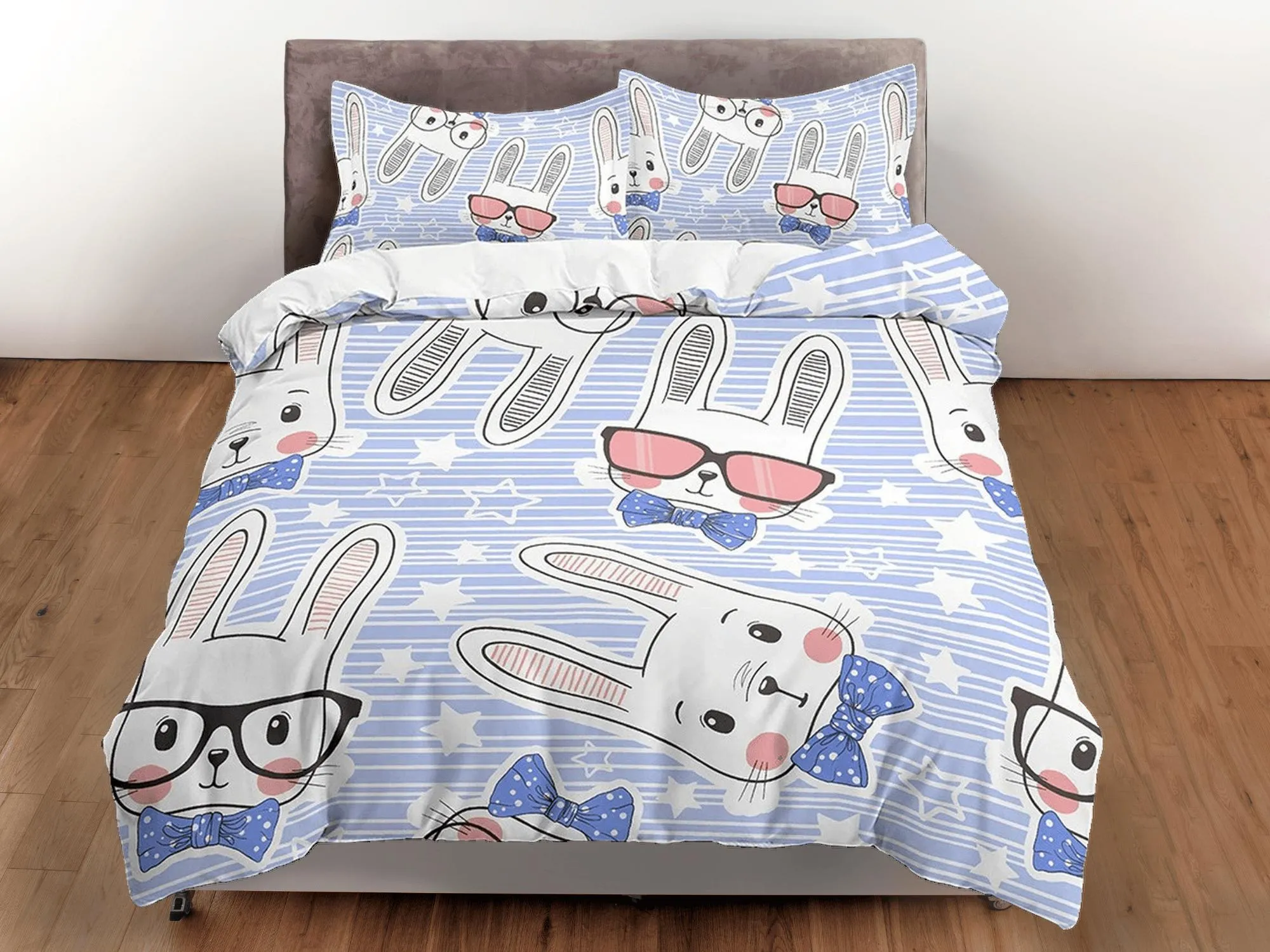 Cute White Bunny Lavender Bedding, Duvet Cover Set & Pillowcase, Zipper Bedding, Dorm Bedding, Teens Adult Duvet King Queen Full Twin Single