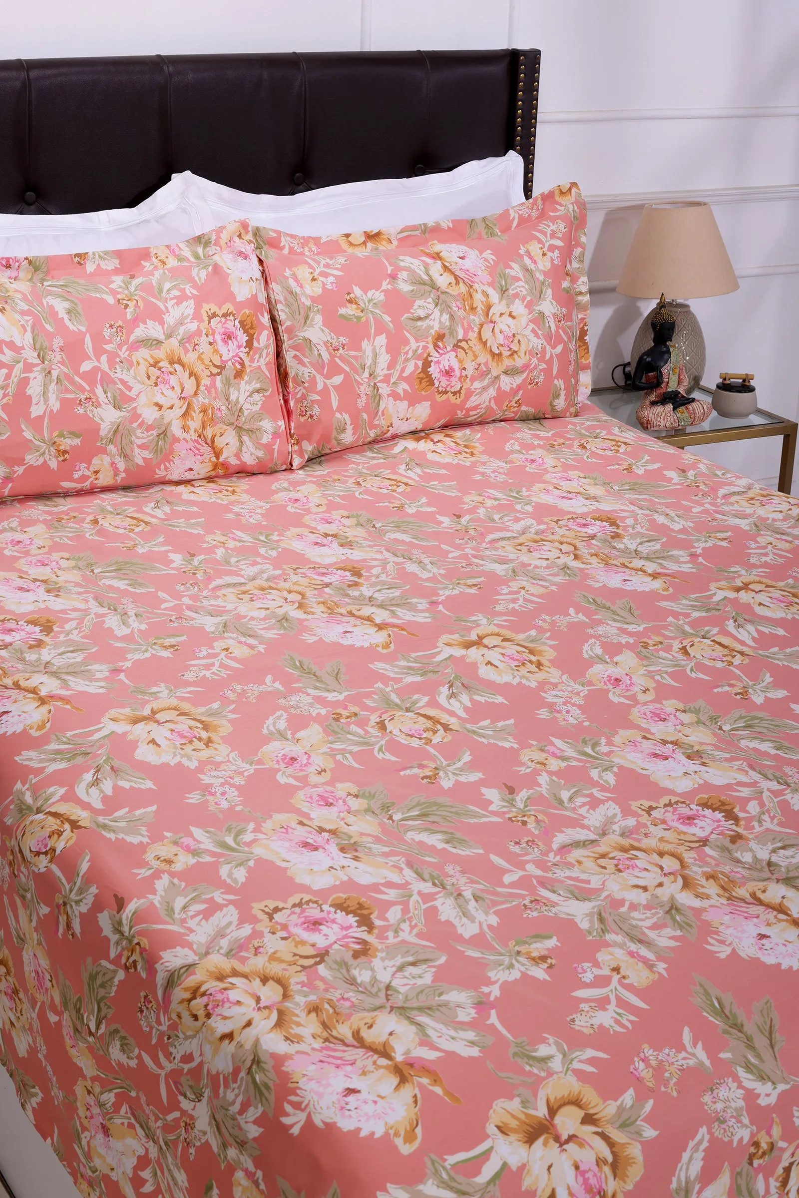 Dahlia Garden Peach Cotton Bedsheet