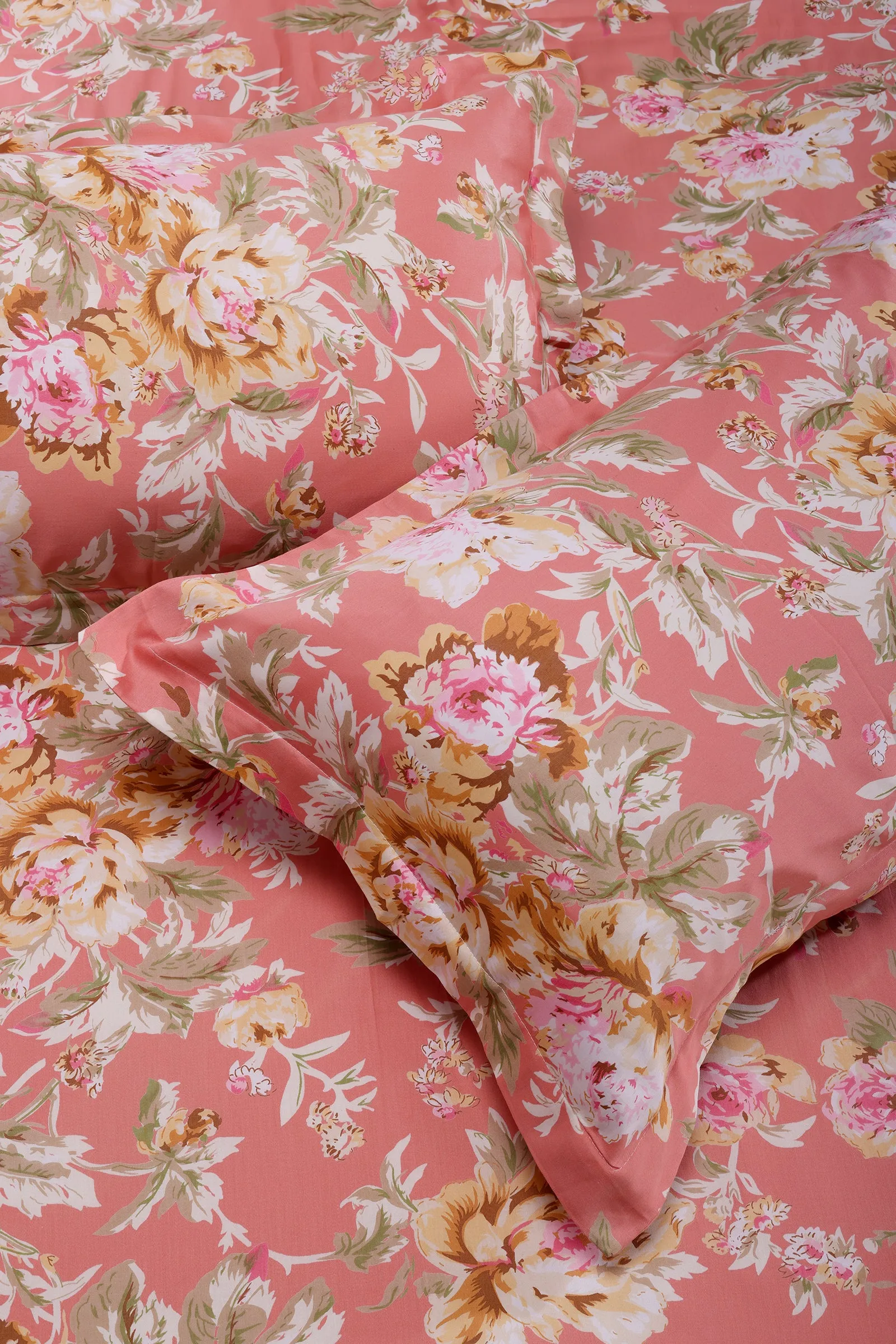 Dahlia Garden Peach Cotton Bedsheet